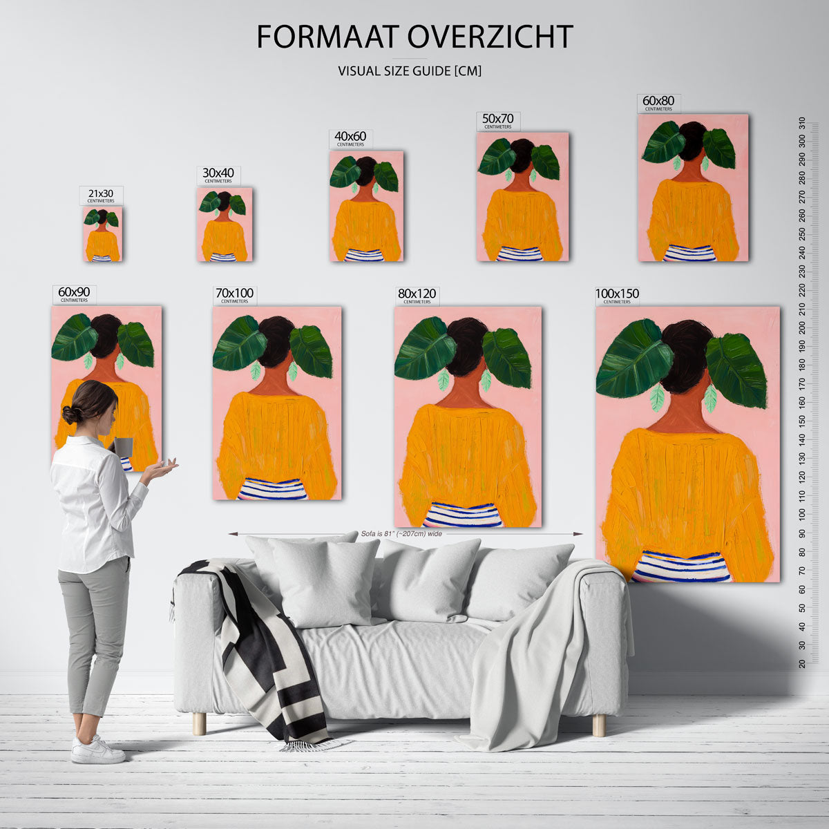 Vrouw met groene bladeren Poster