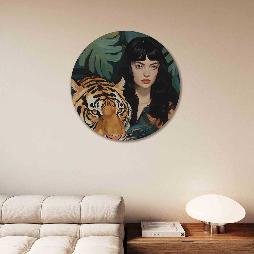 Tijger en vrouw Muurcirkel