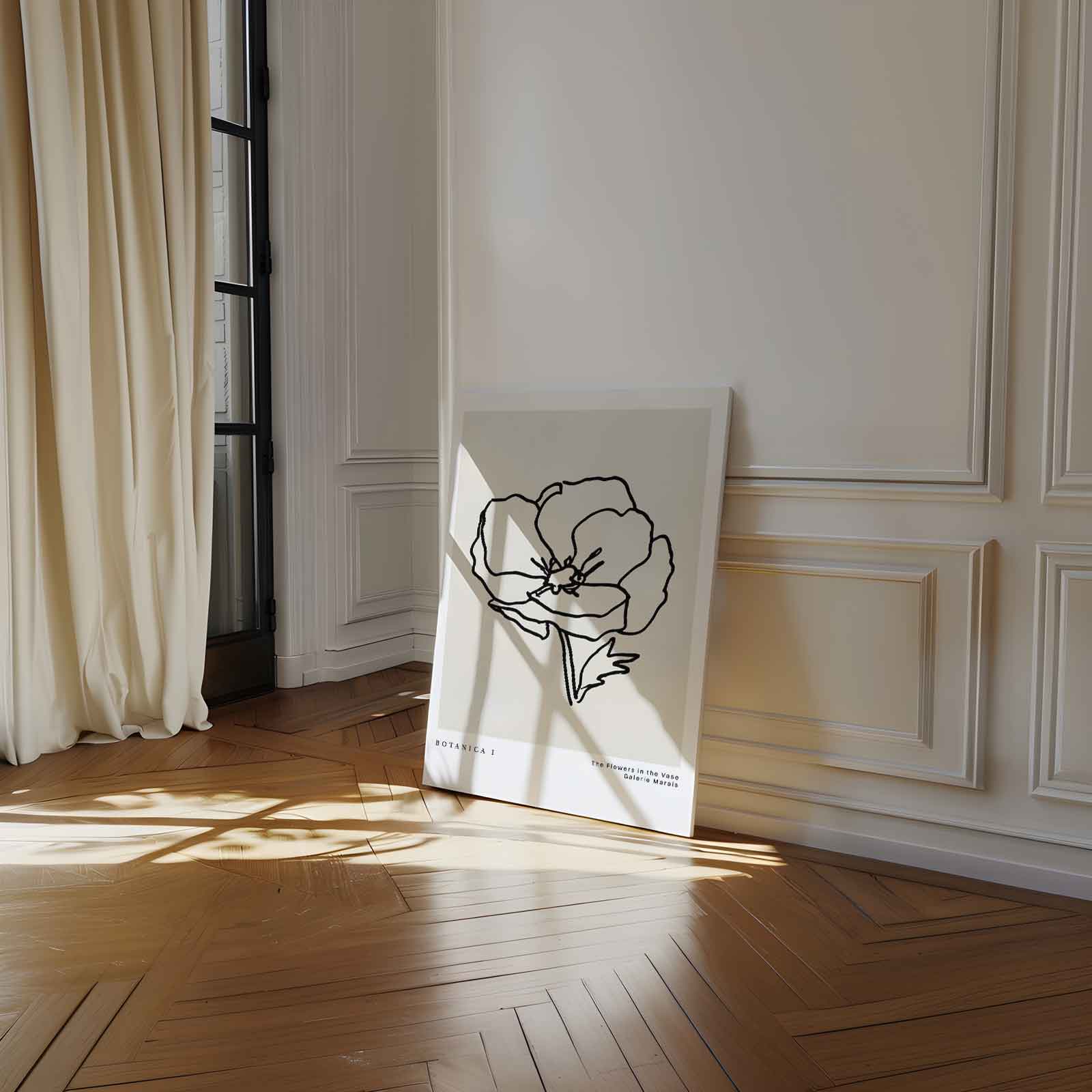 Elegante Lijntekening Bloem Kunstwerk-canvas-dibond-plexiglas-wanddecoratie-WallArtistic