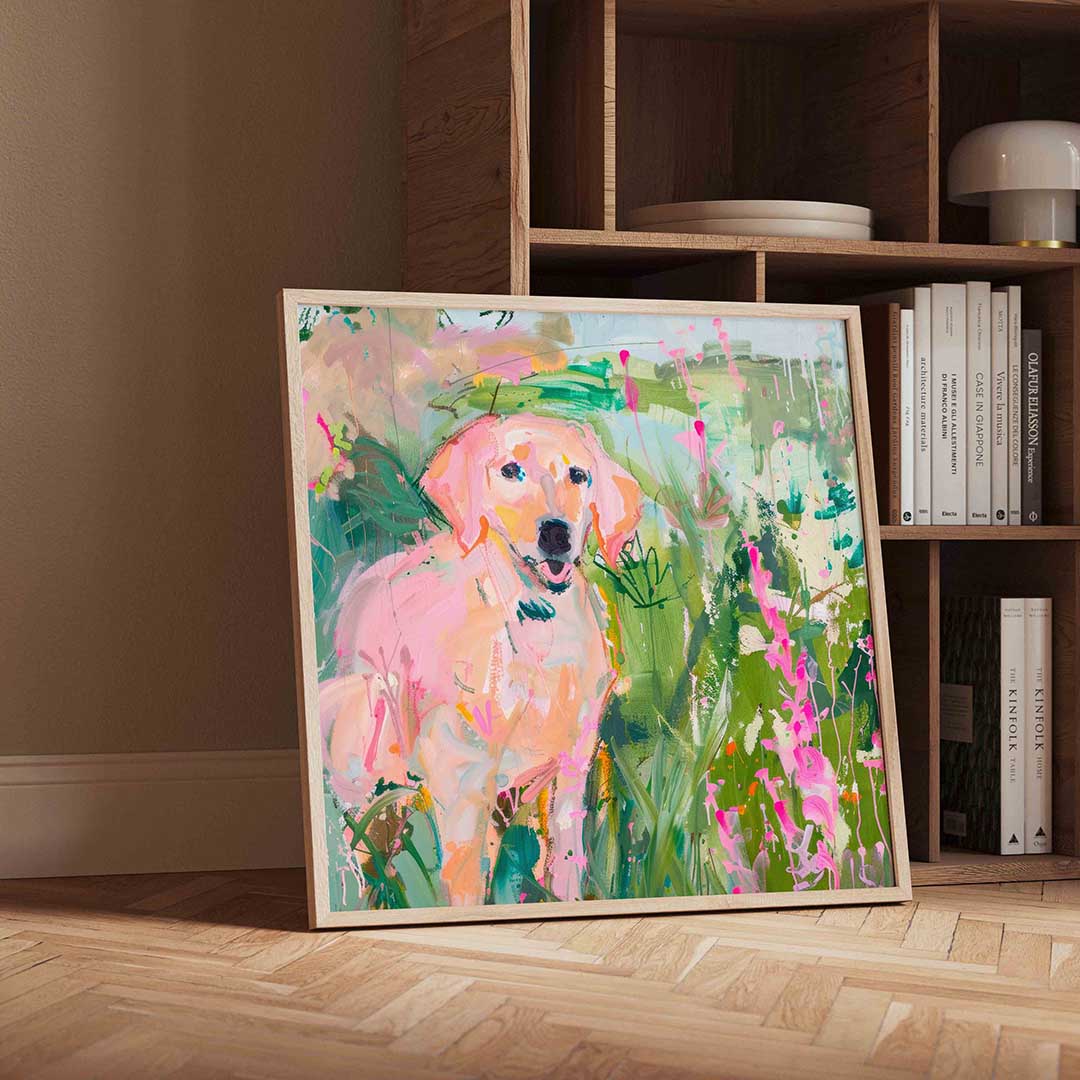 Hond in kleurrijke natuur Poster