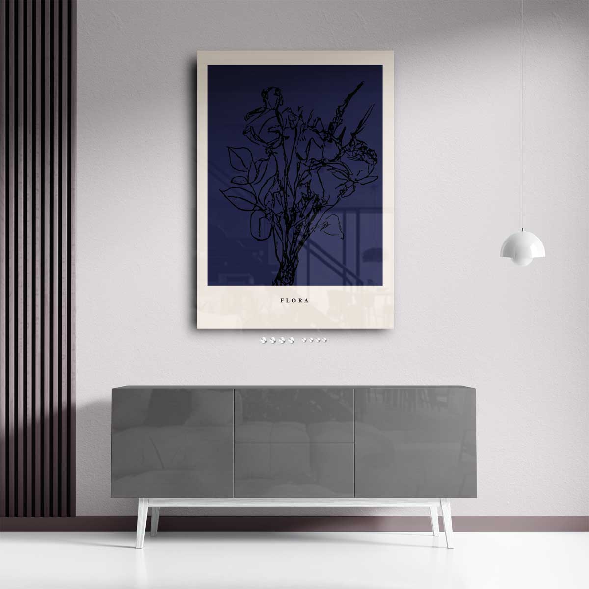 Flora in Donkerblauw Kunstwerk-canvas-dibond-plexiglas-wanddecoratie-WallArtistic