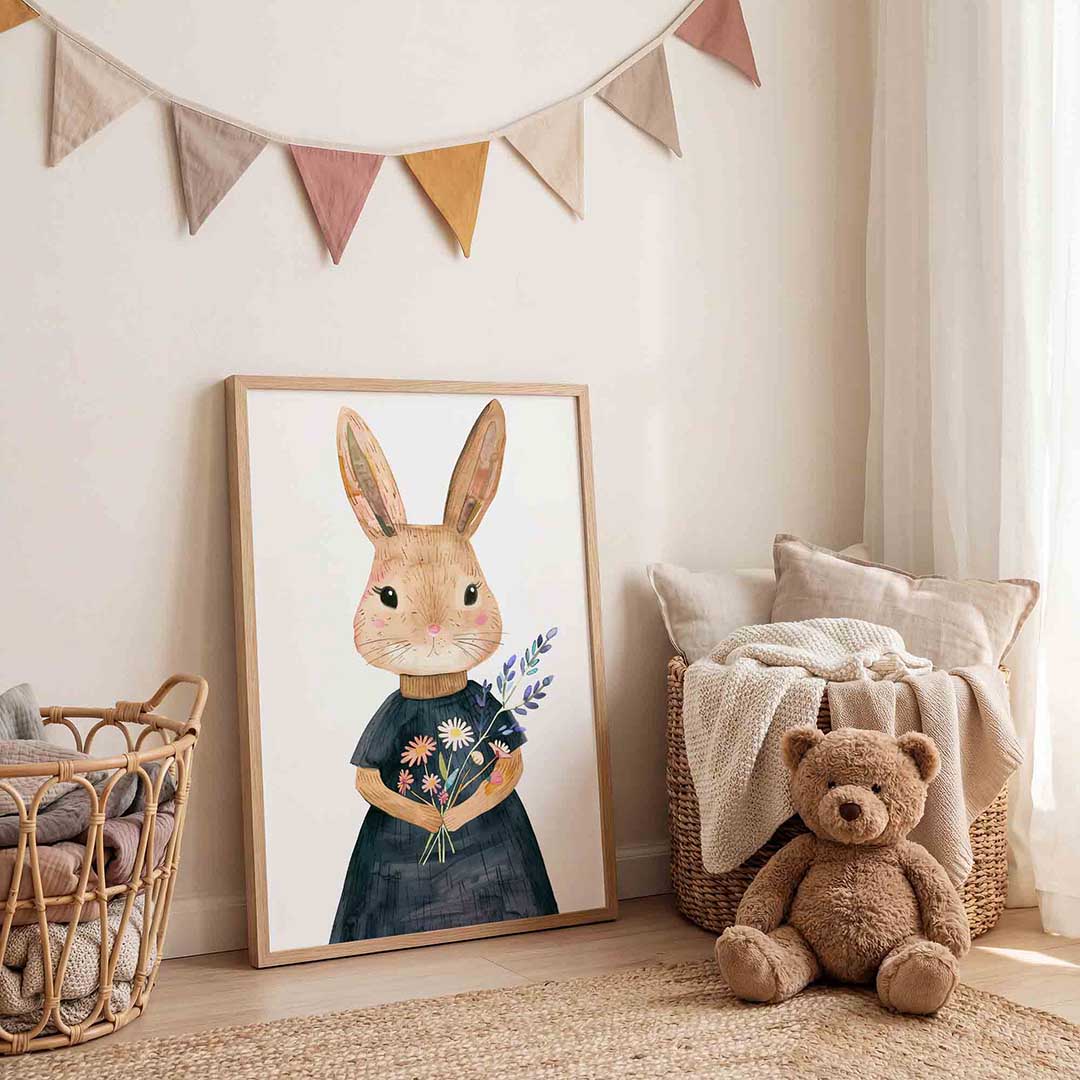 Konijn met bloemen Poster