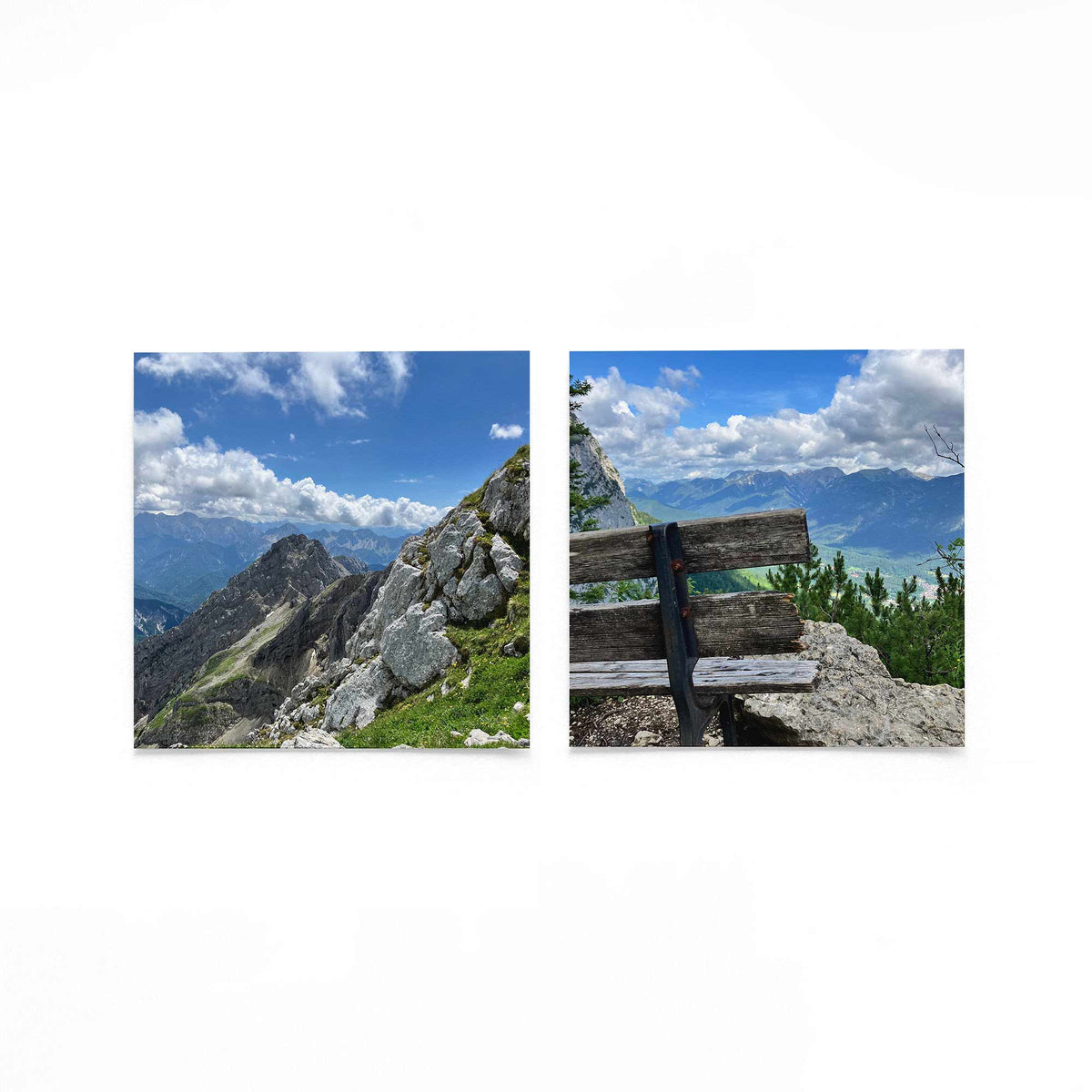 Productfoto van twee vierkante posters met berglucht en ver uitzicht – Gerald Emming