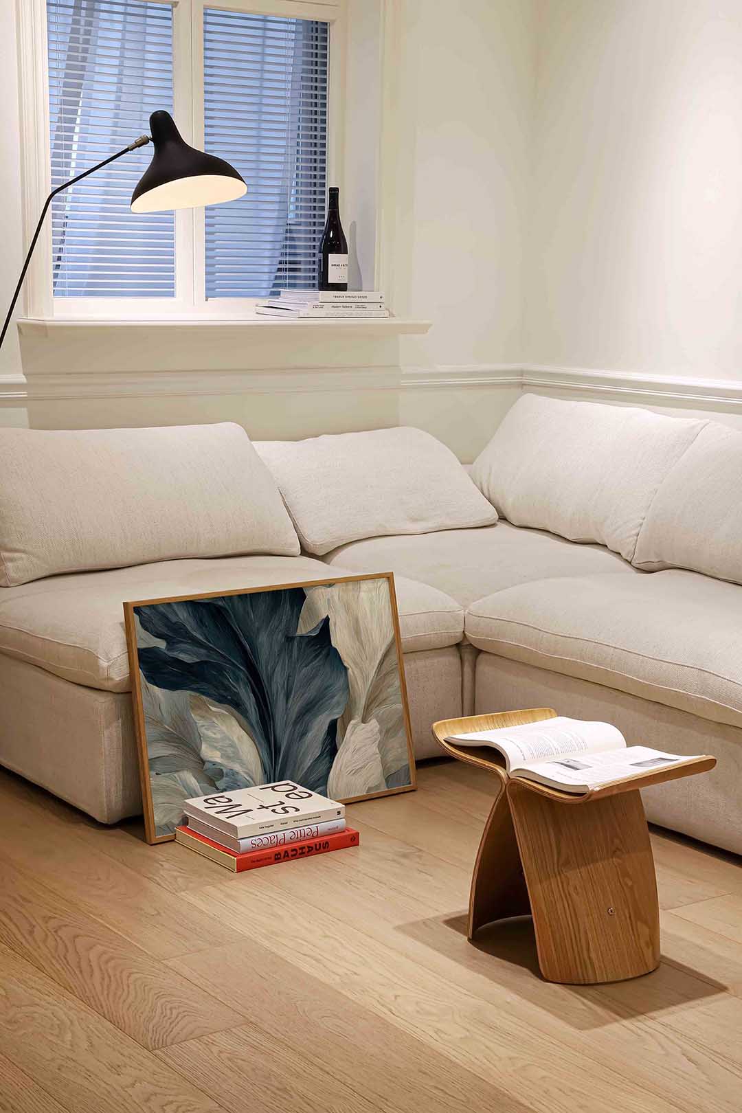 Bladeren in blauw en beige Poster