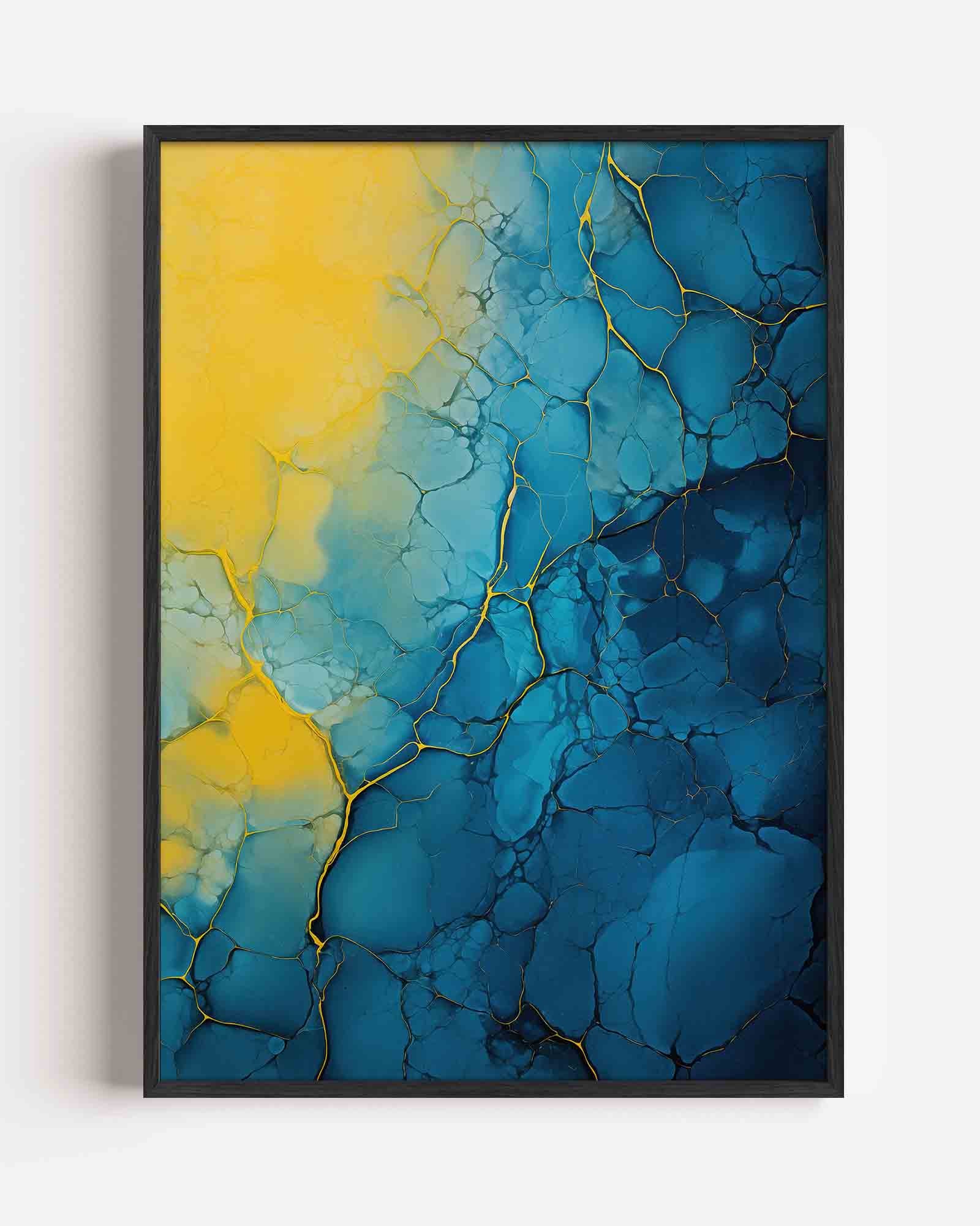 Blauw en geel patroon Poster