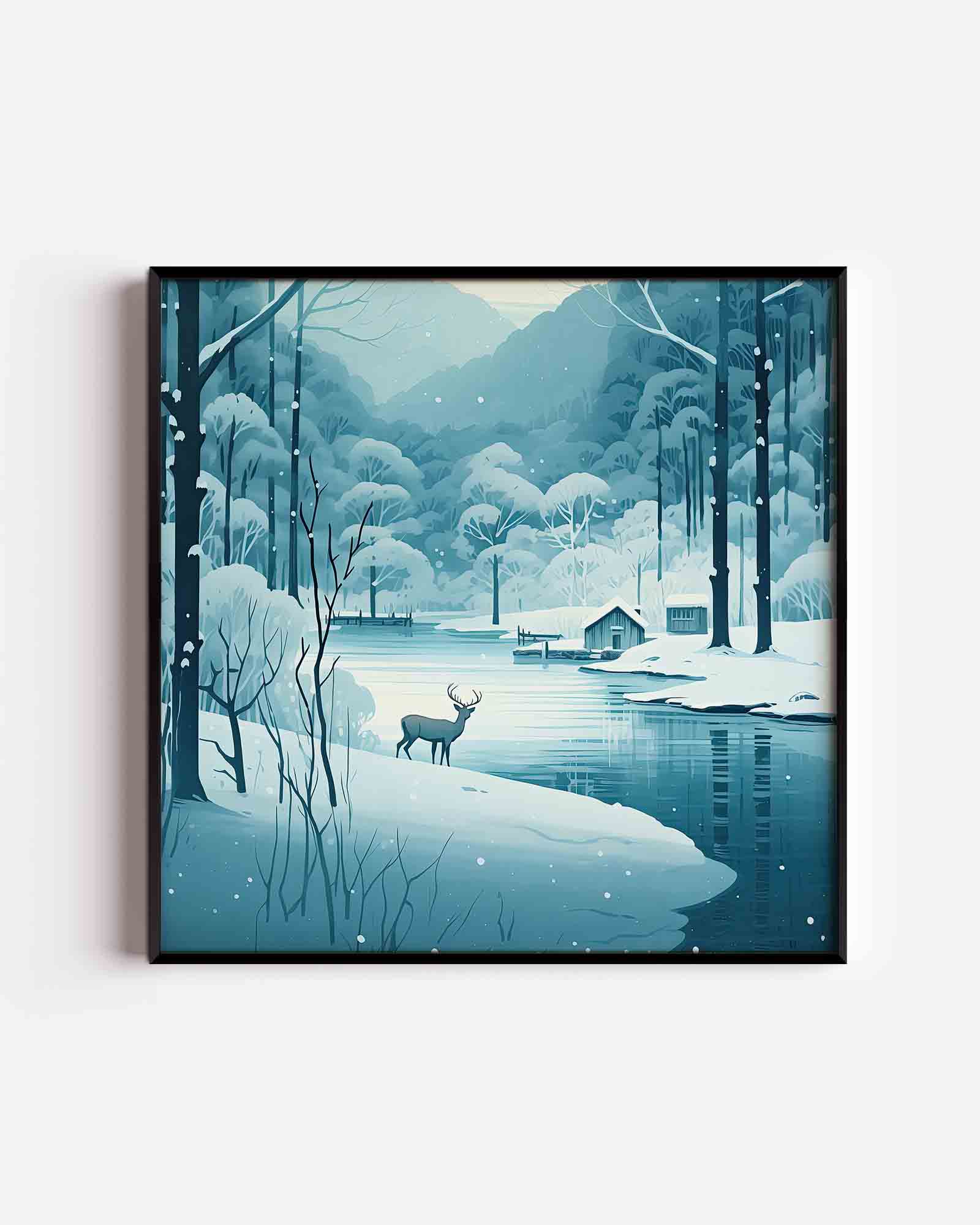 Winterlandschap met hert Poster