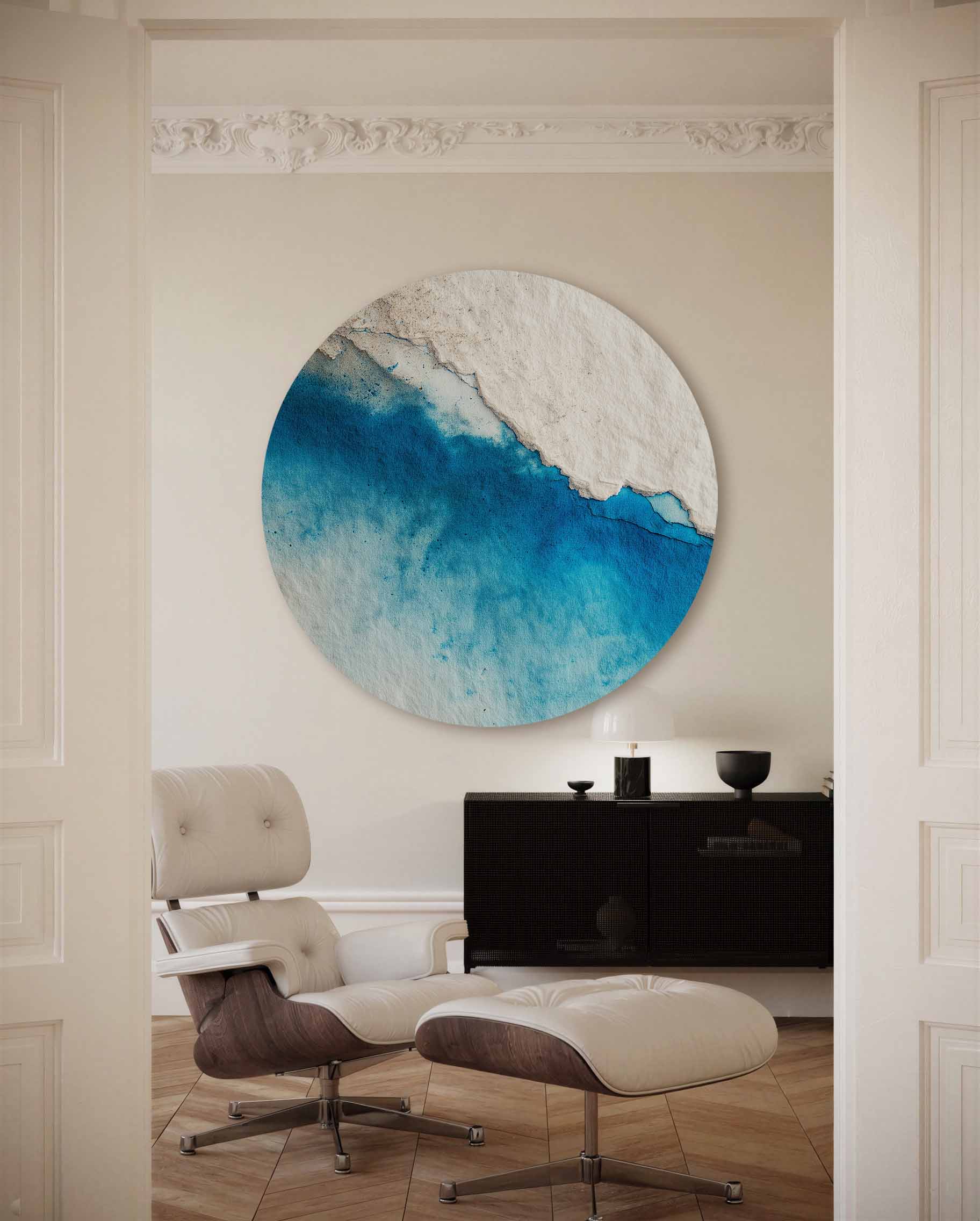 Blauwe en beige Muurcirkel