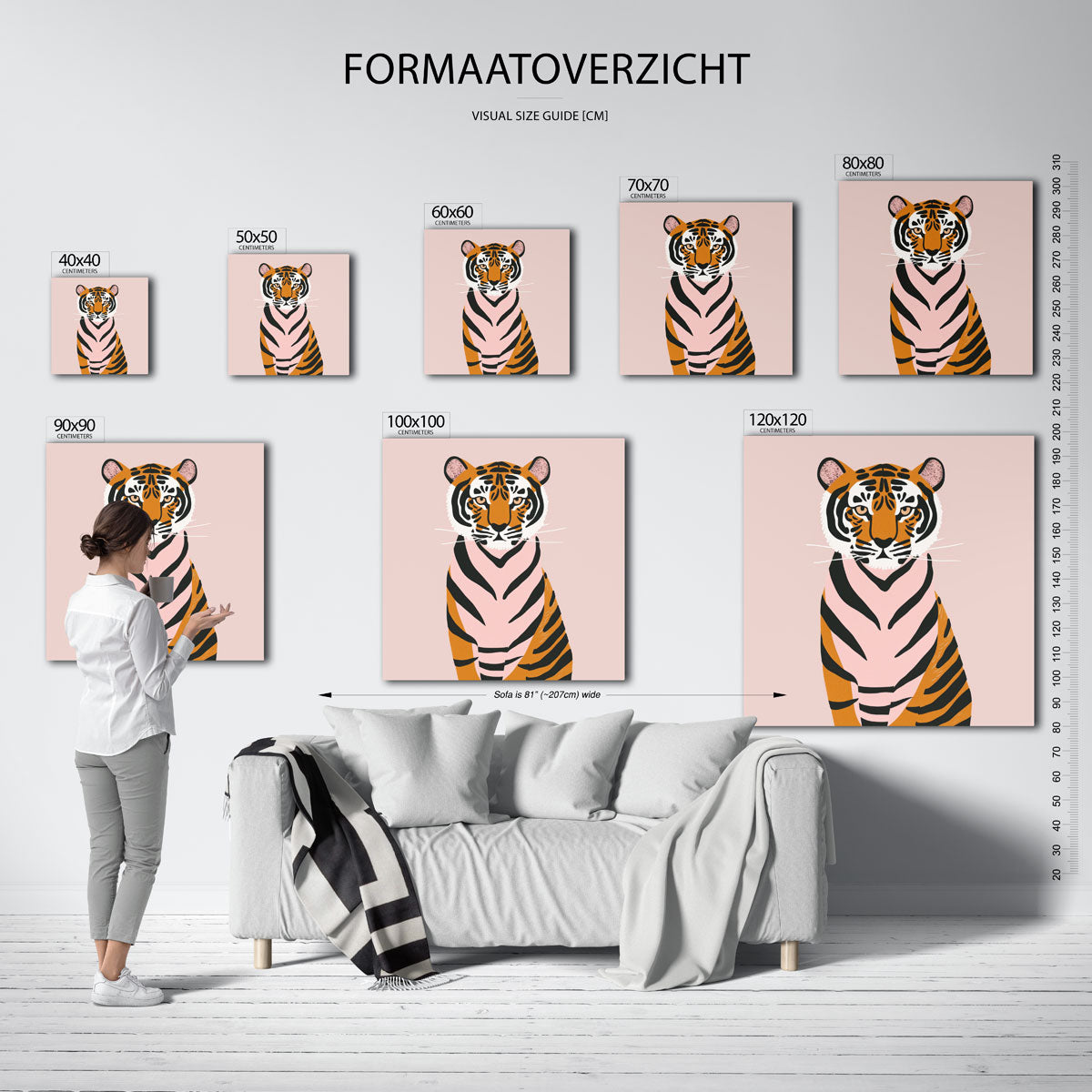 Tijger op roze achtergrond Poster