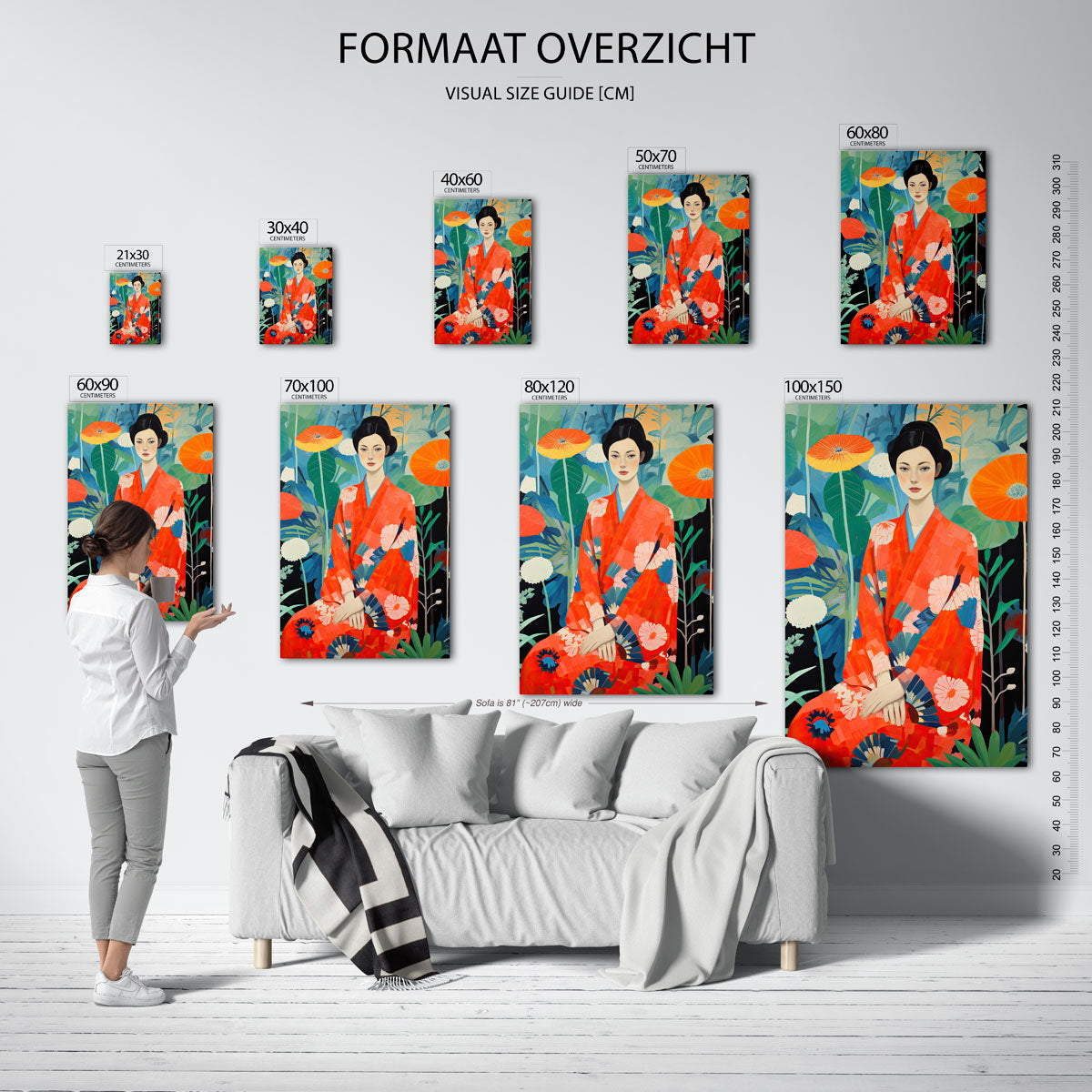 Vrouw in kimono met bloemen Poster