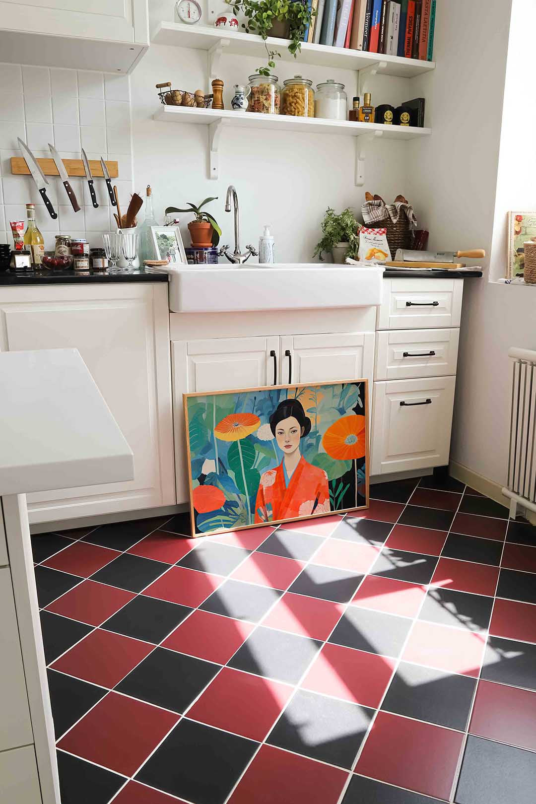 Vrouw in kimono met bloemen Poster