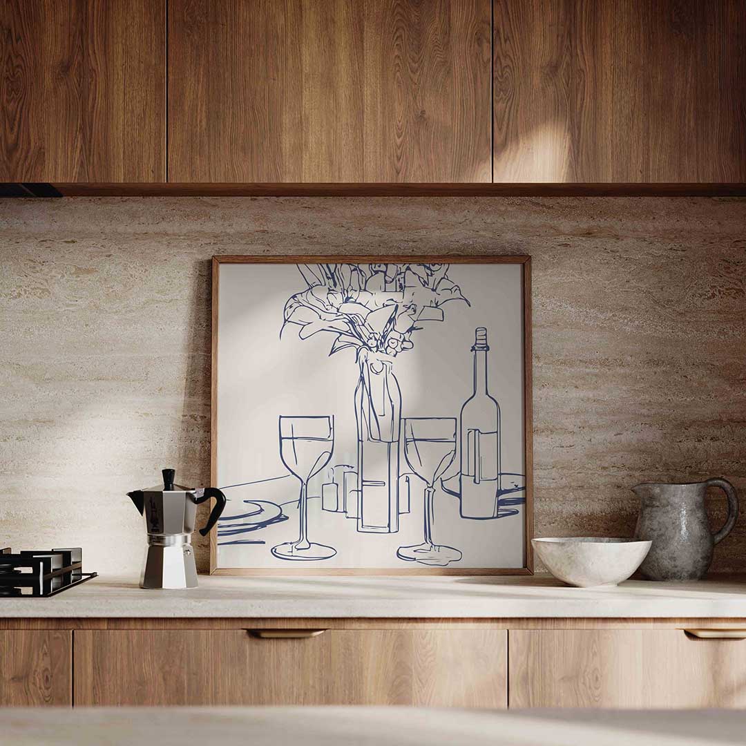 Stilleven met glazen en bloemen Poster