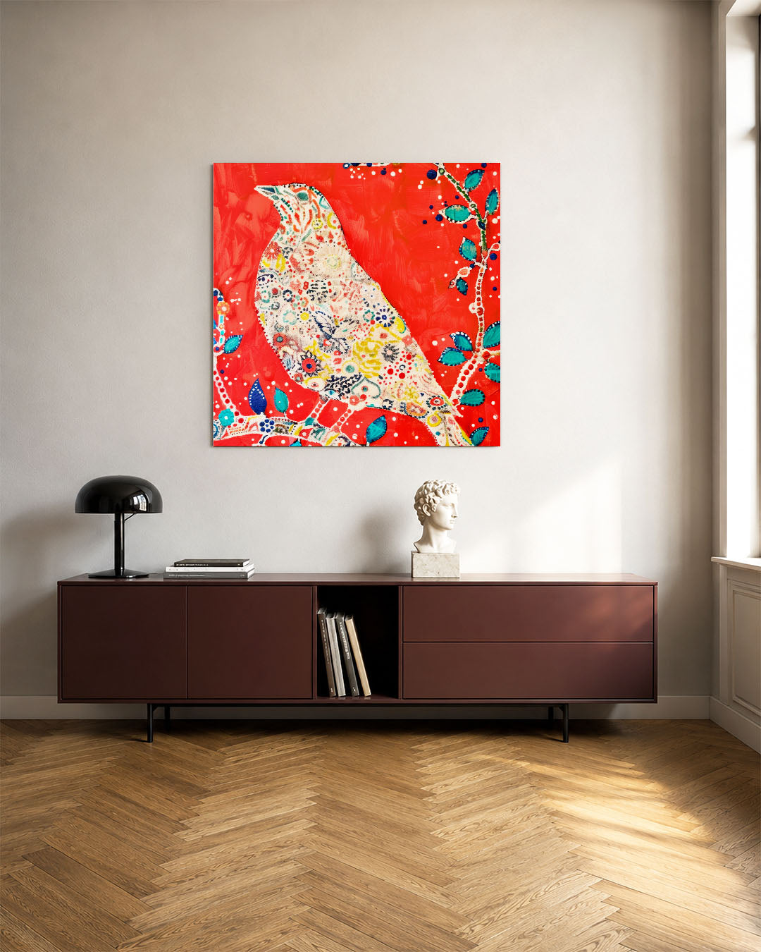 Vogel met bloemenpatroon Kunstwerk