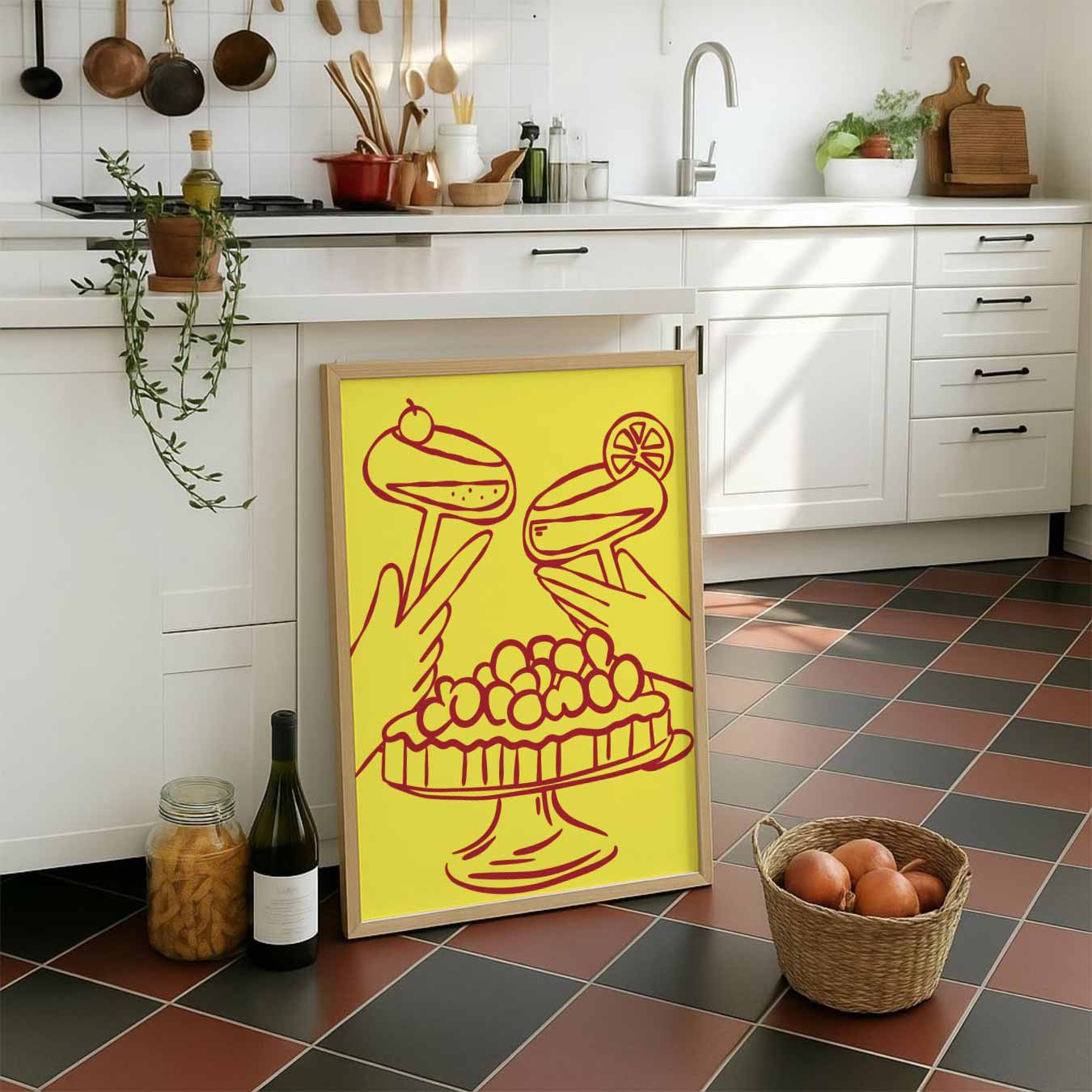 Feestelijke Cocktail & Taart Illustratie Poster-WallArtistic