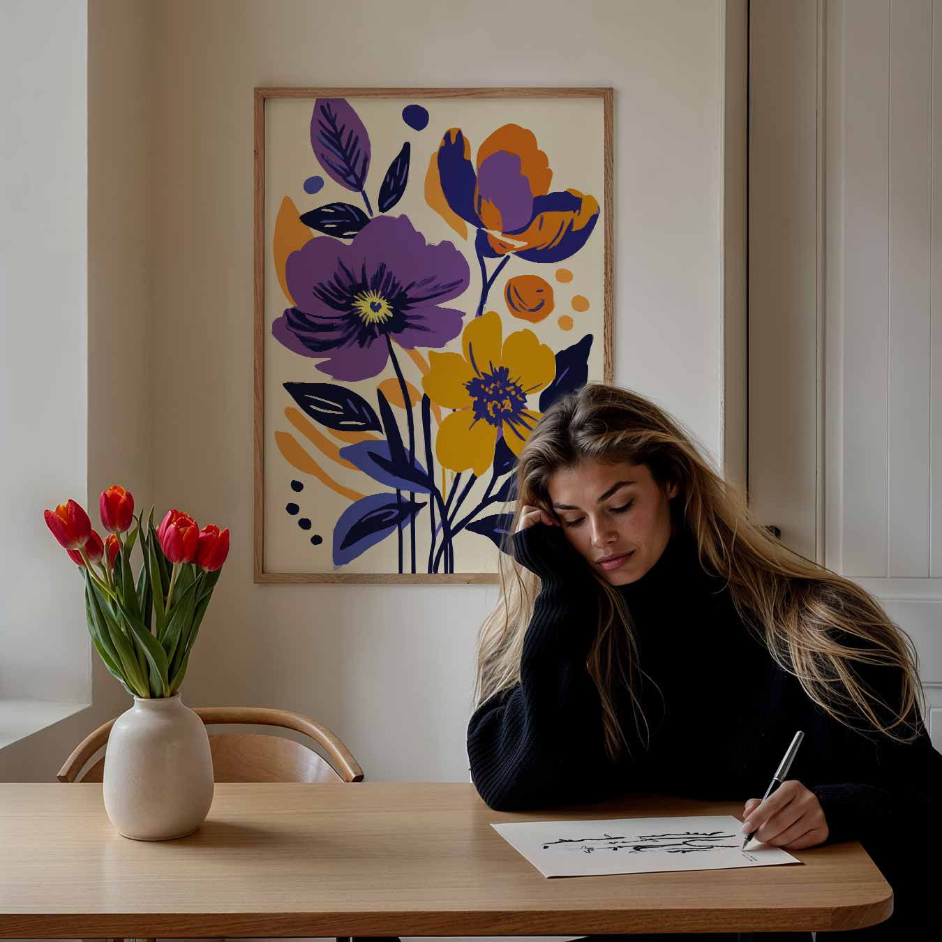 Bloemenpracht in Paars en Oranje Poster-WallArtistic