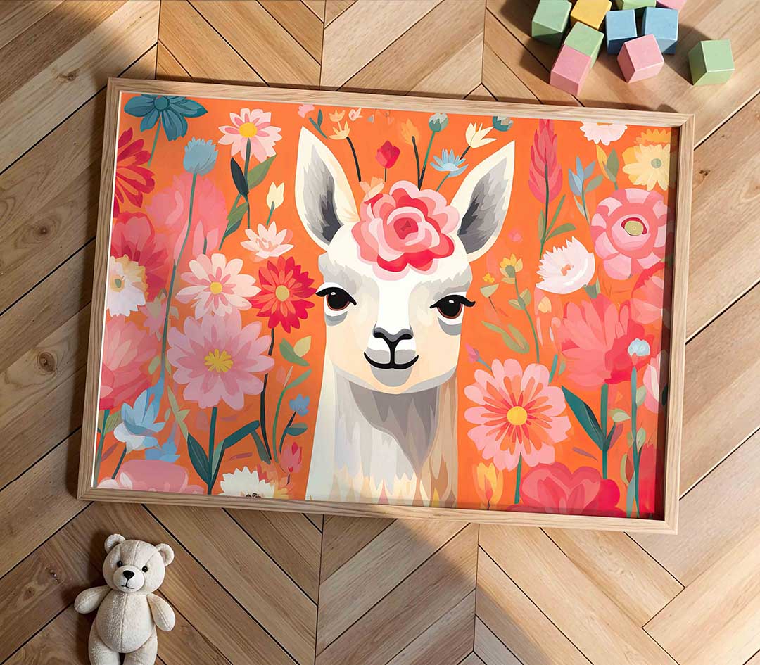 Lama en bloemen Poster