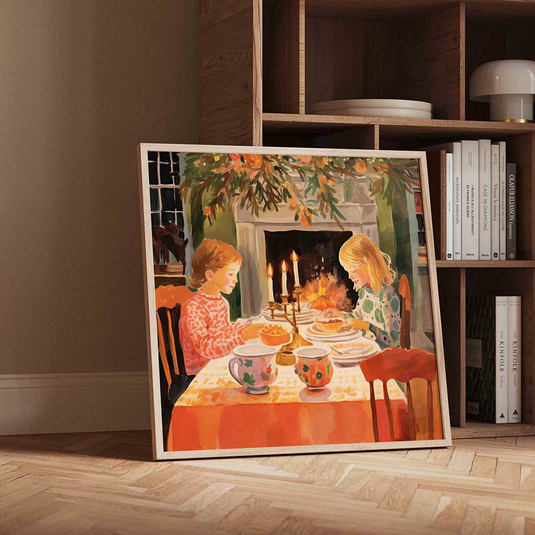 Kinderen bij open haard Poster