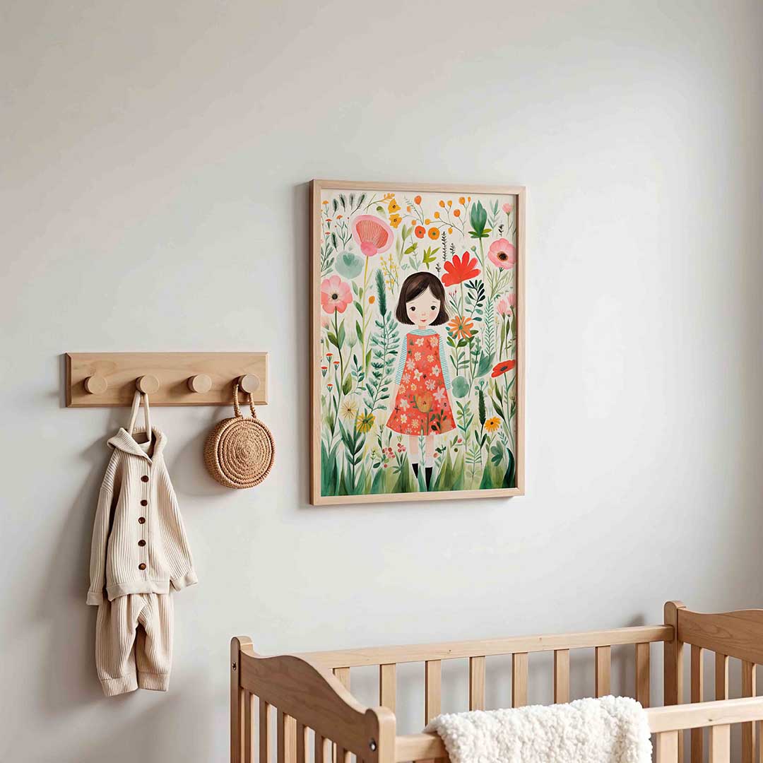 Meisje tussen bloemen Poster