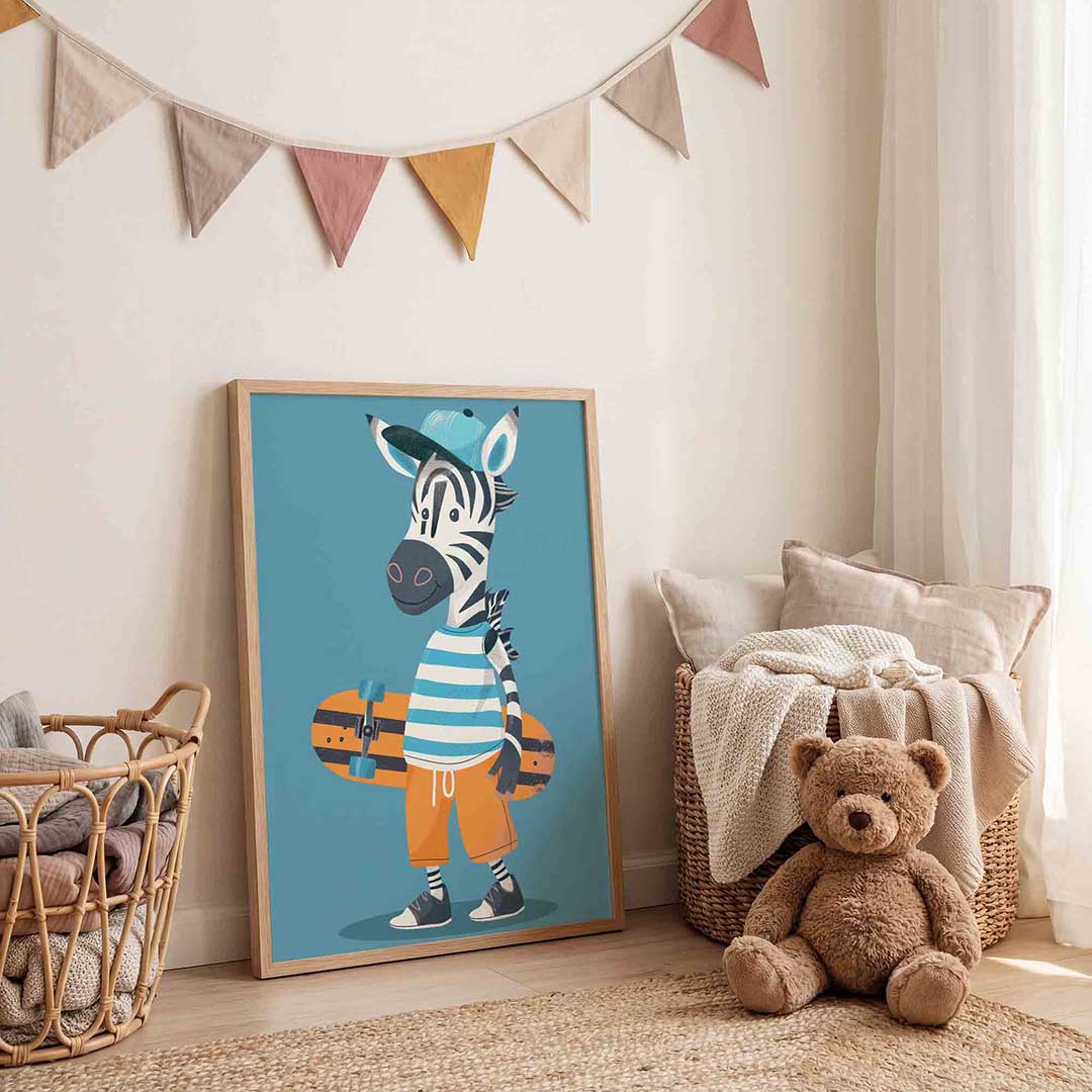 Zebra met skateboard Poster