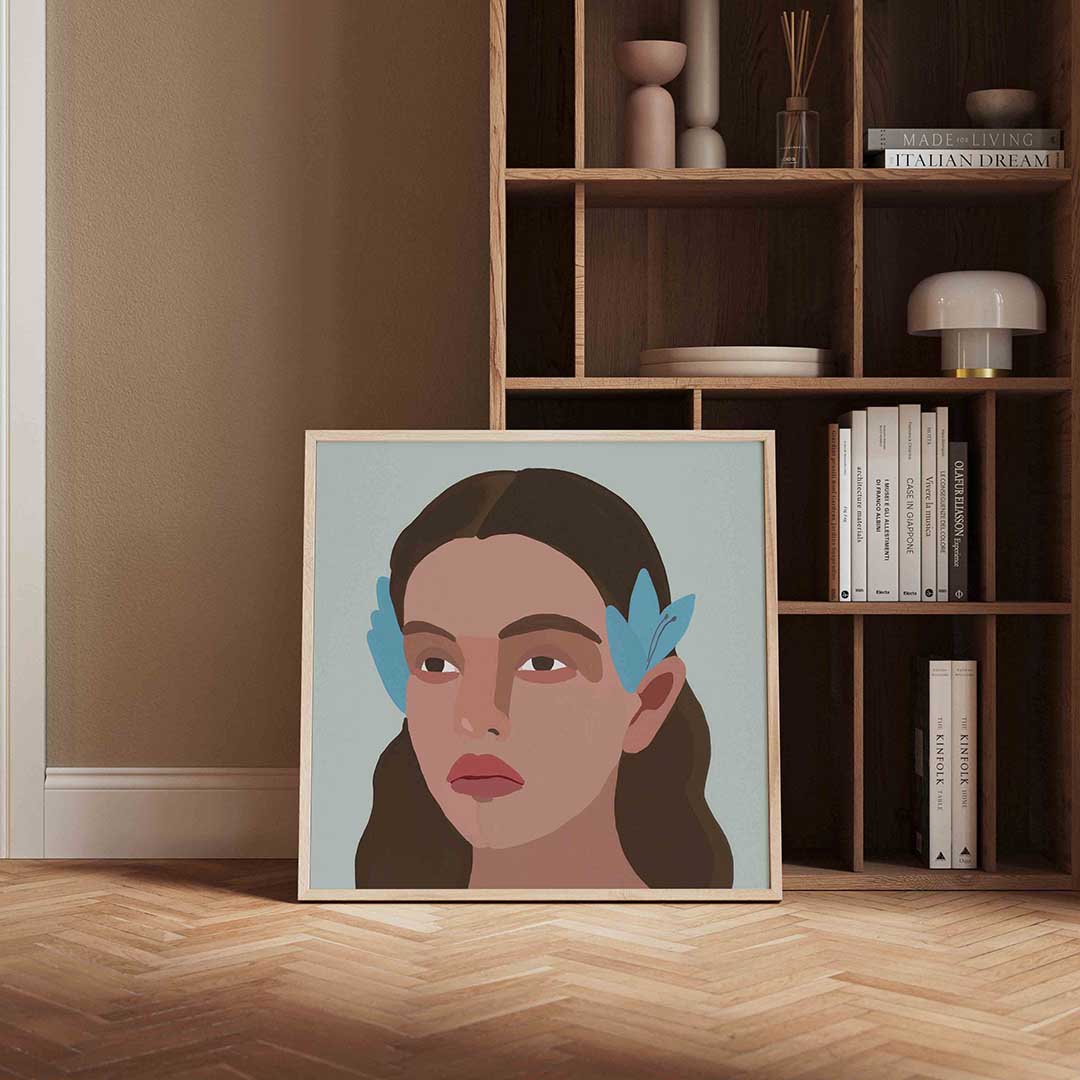 Portret met blauwe accenten Poster