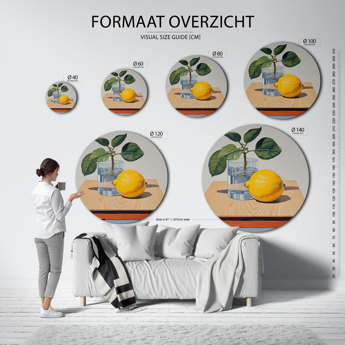 Citroen en plant op tafel Muurcirkel