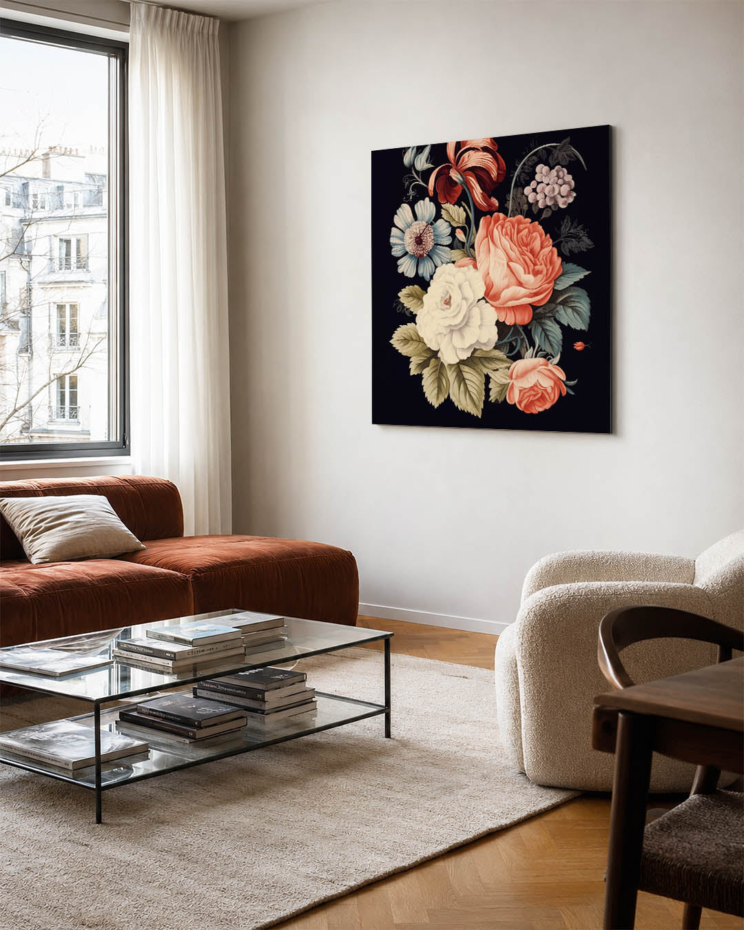Bloemenpracht op zwart Kunstwerk