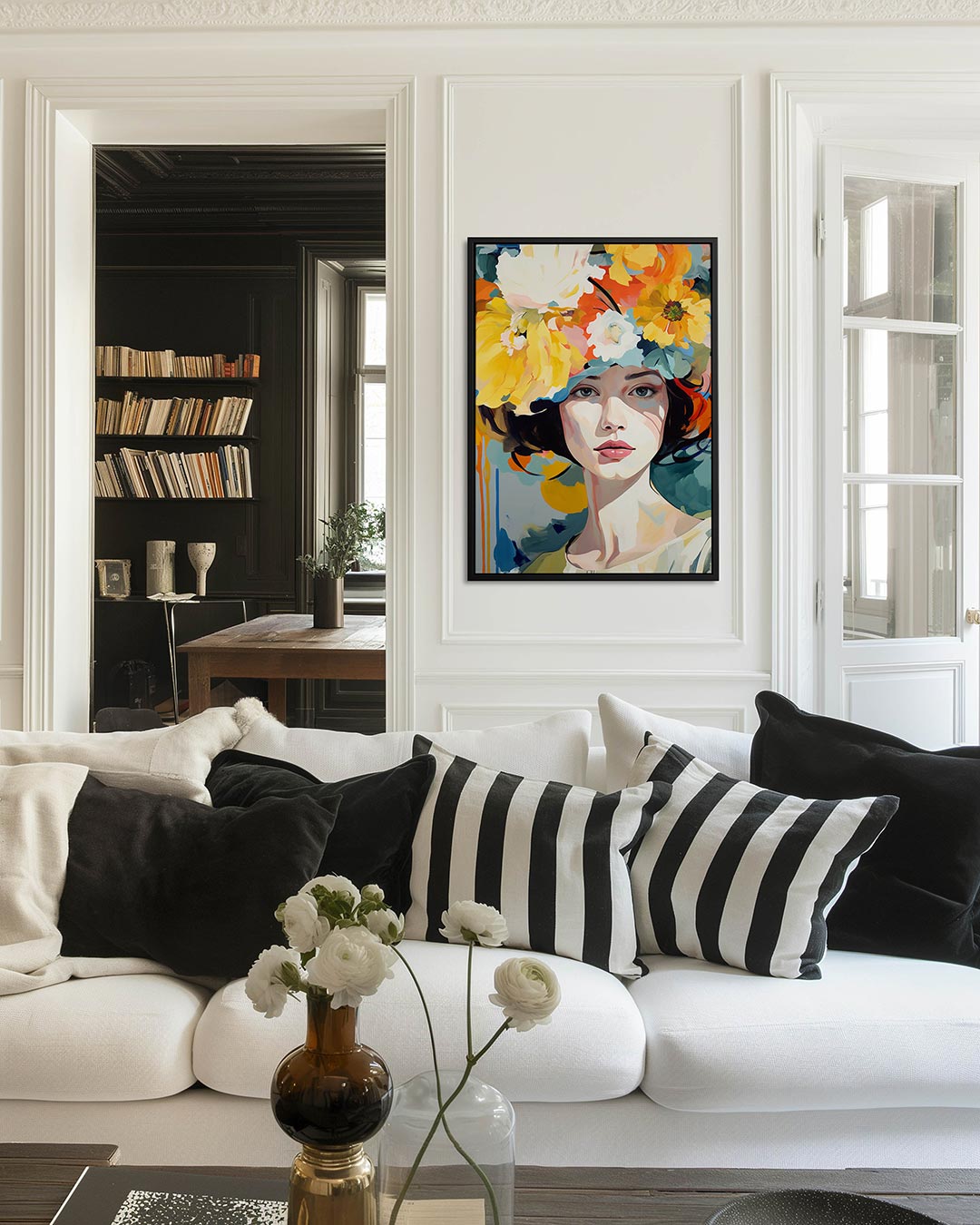 Vrouwelijk portret bloemen Kunstwerk