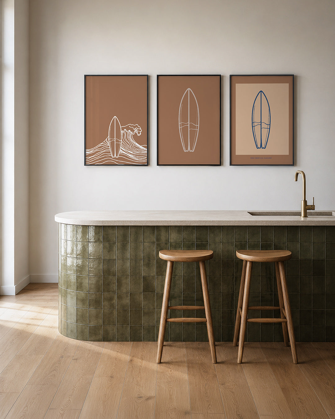 Golven en surfplank Posterset