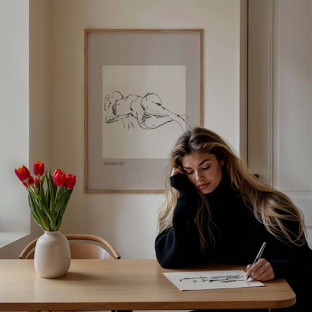 Elegante Lijntekening Vrouw Poster-WallArtistic