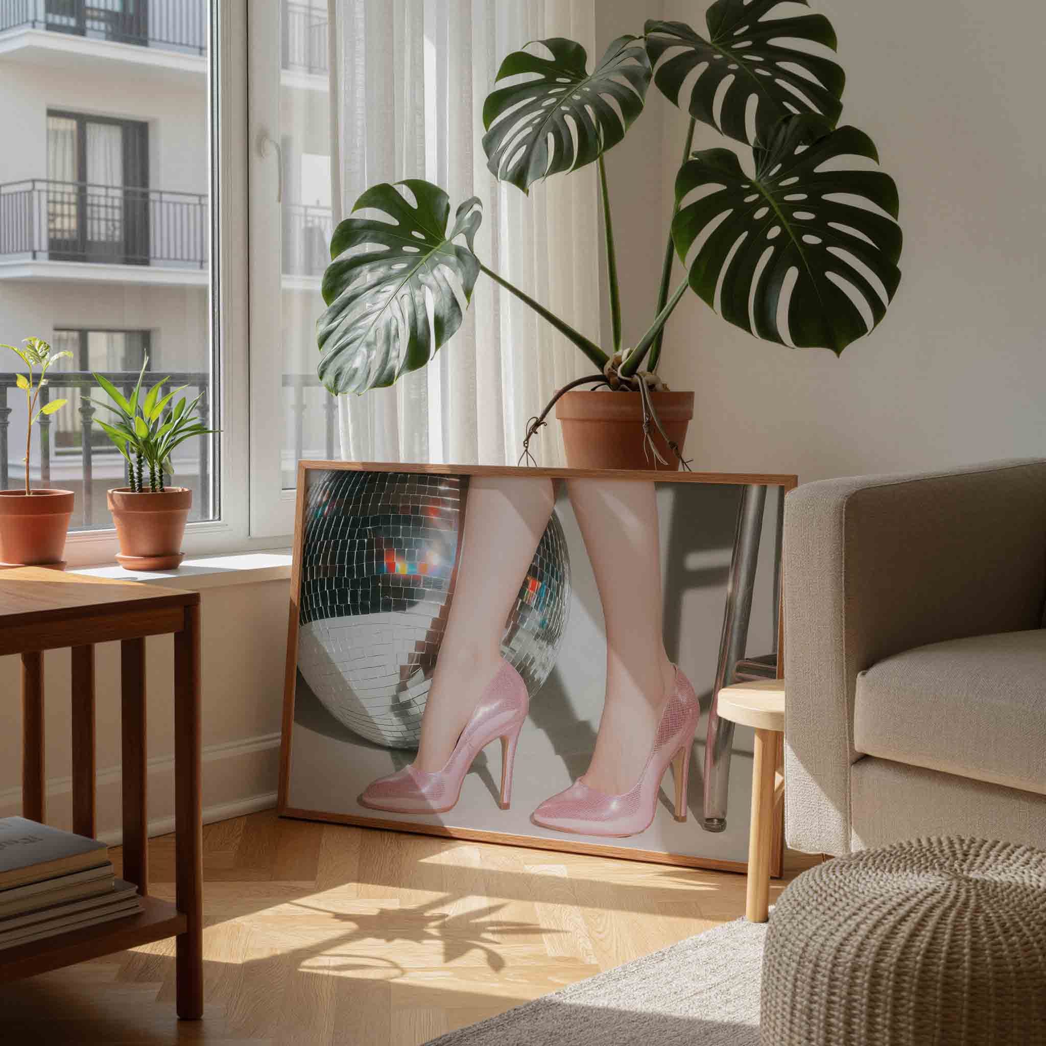 Roze schoenen en discobal Poster