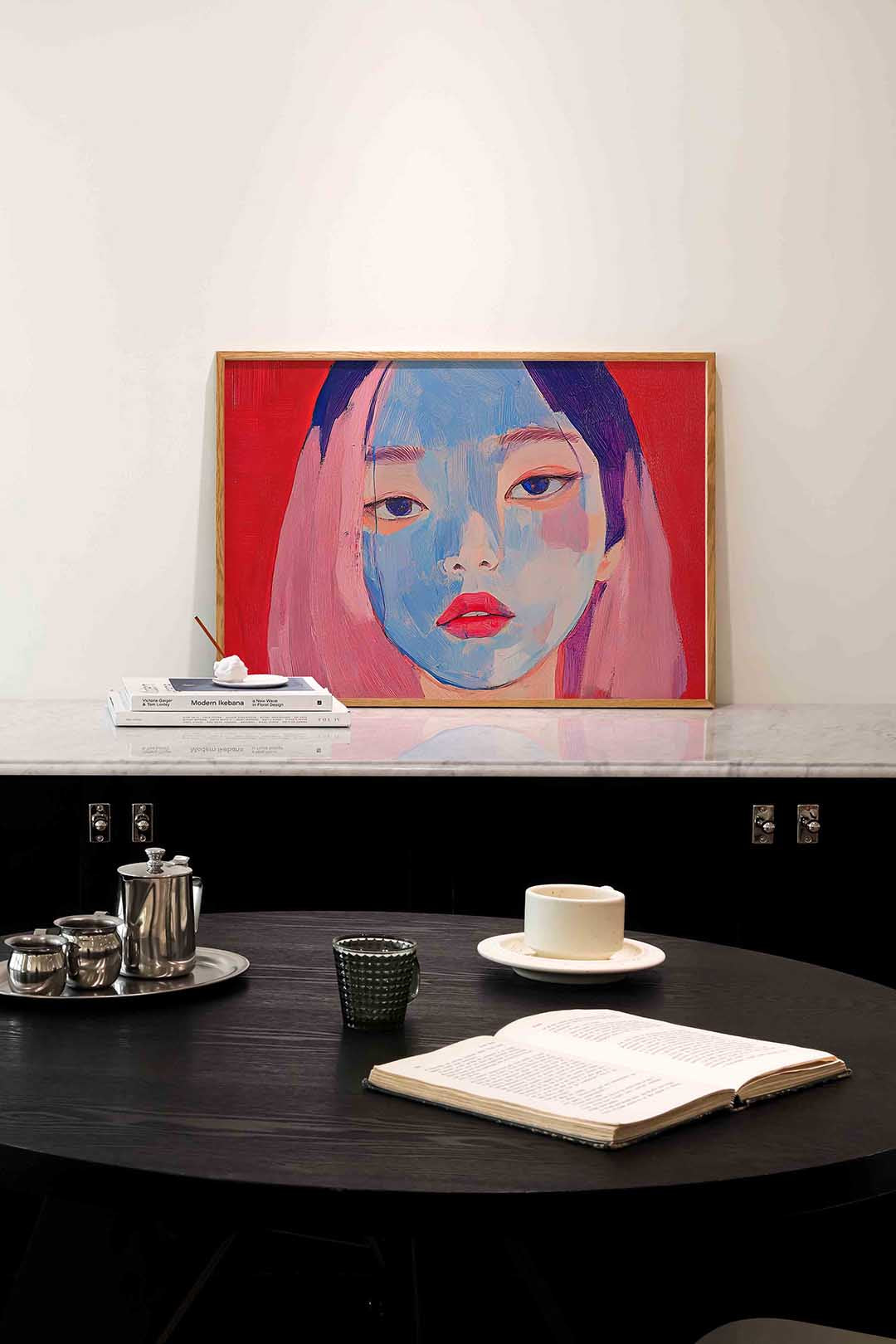 Portret met blauwe en roze tinten Poster