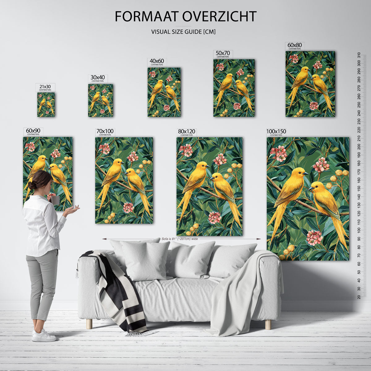 Gele vogels en bloemen Poster