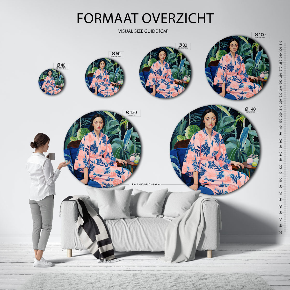 Vrouw in roze kimono Muurcirkel