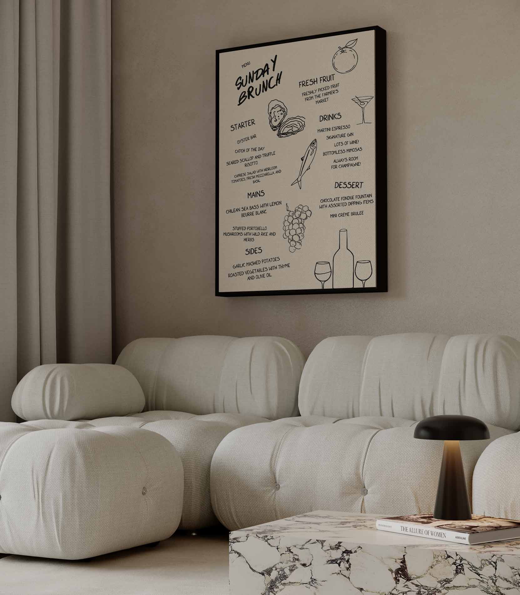 Zonnige Zondag Brunch Illustratie Kunstwerk-canvas-dibond-plexiglas-wanddecoratie-WallArtistic