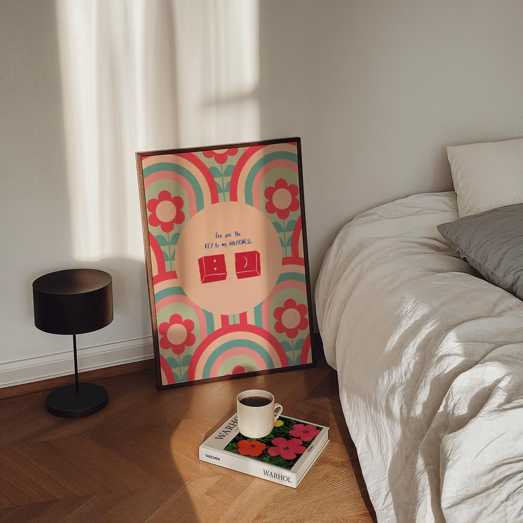 Retro Bloemen en Sleutel Poster-WallArtistic