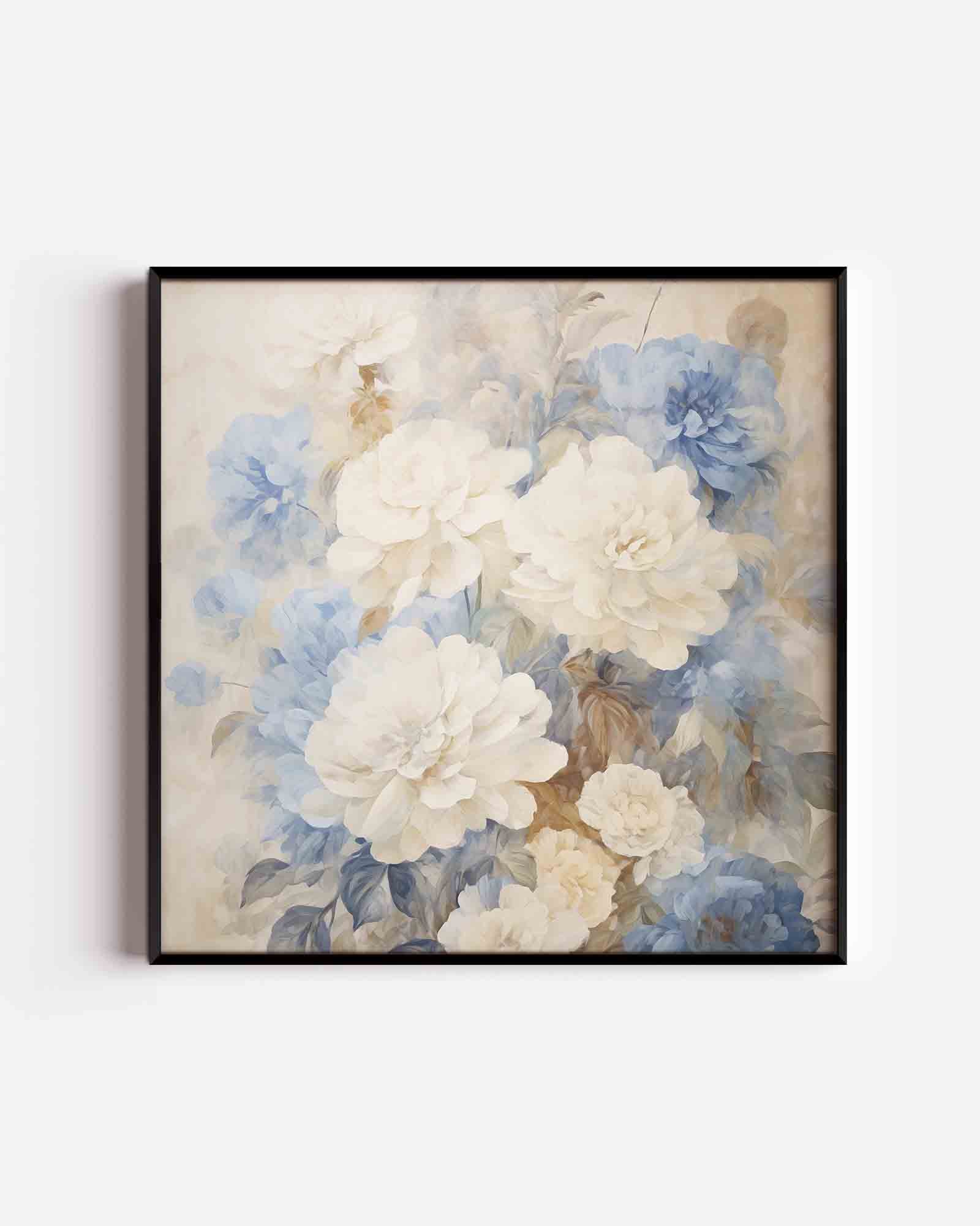 Bloemen in blauw en beige Poster