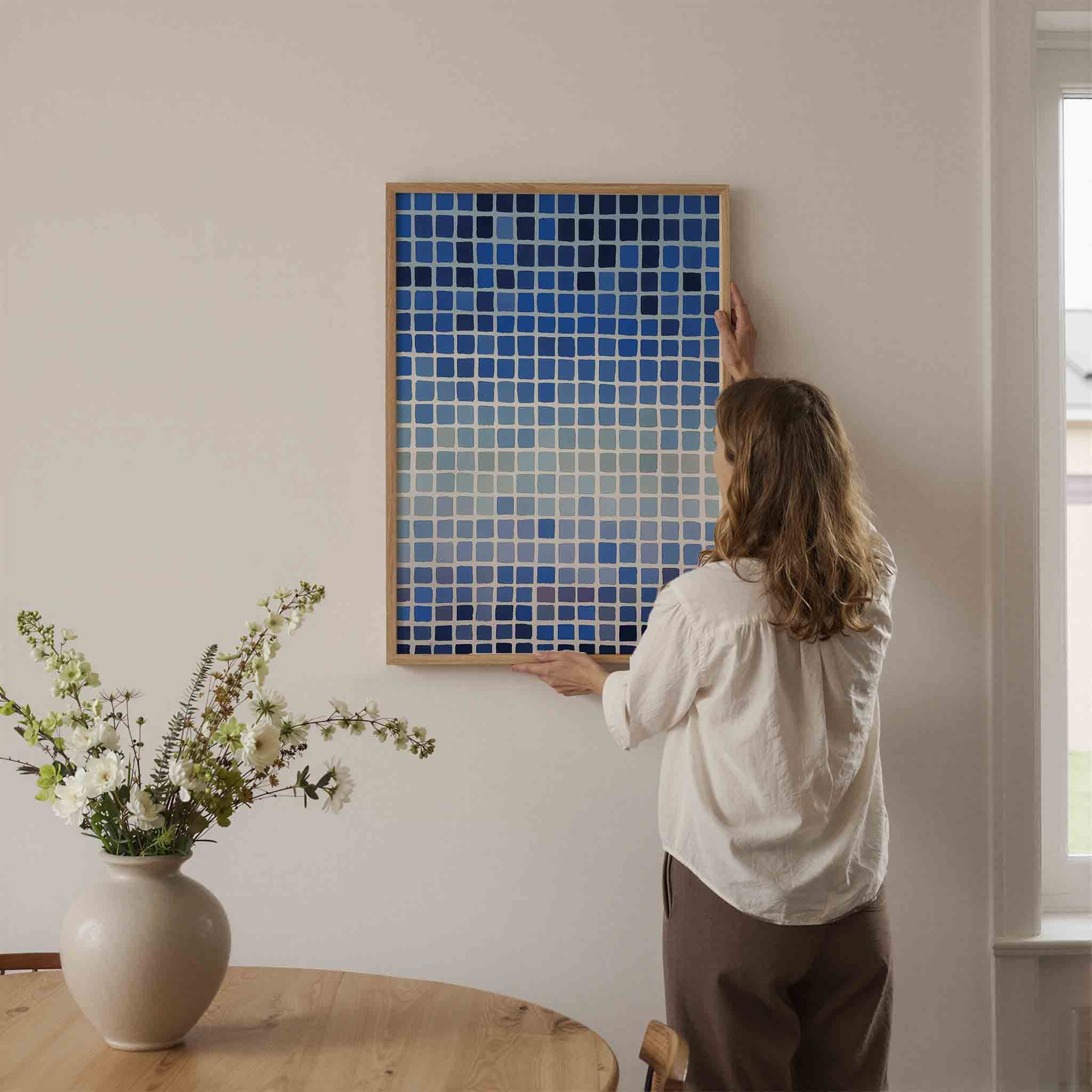 Blauwe vierkanten Poster