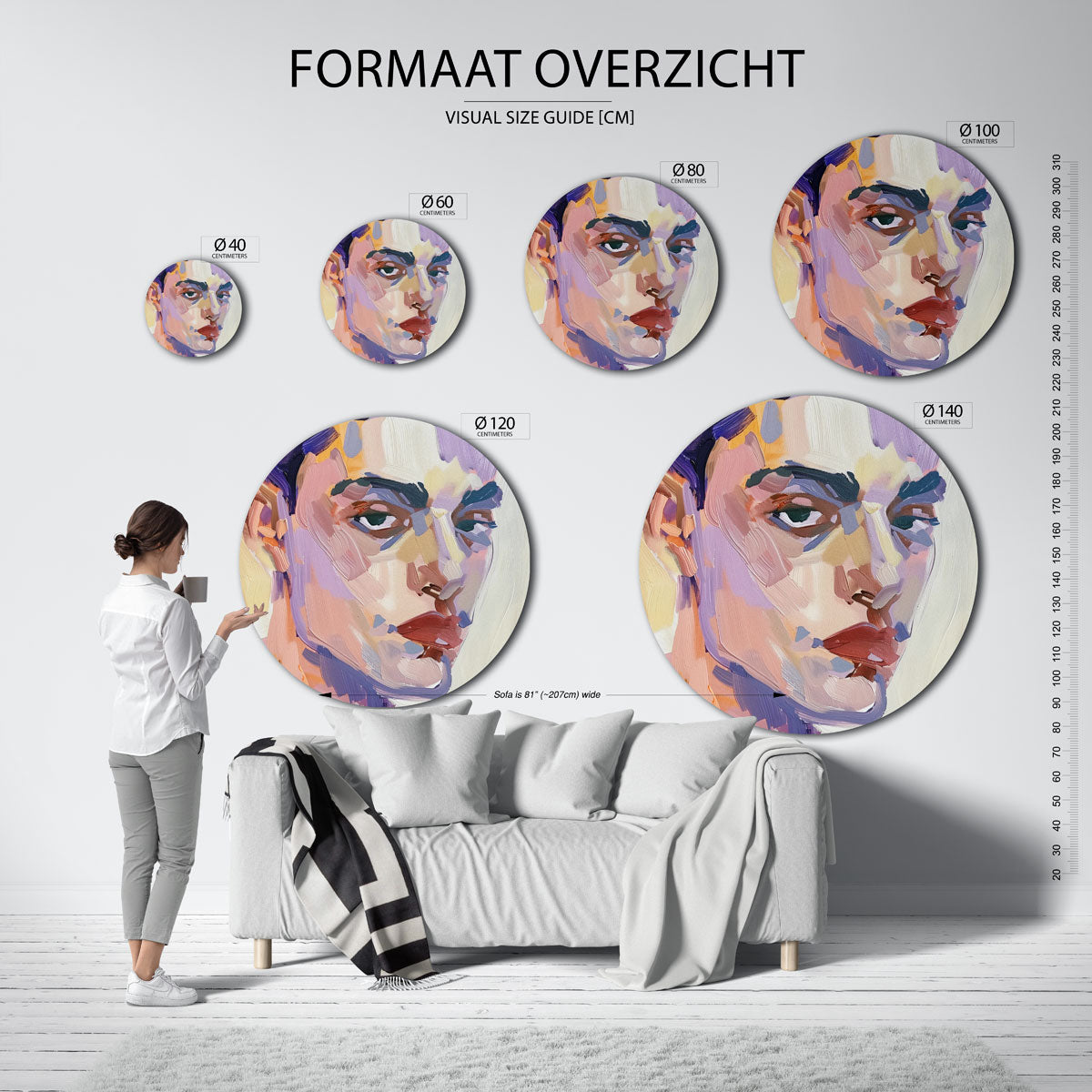 Portret in levendige kleuren Muurcirkel