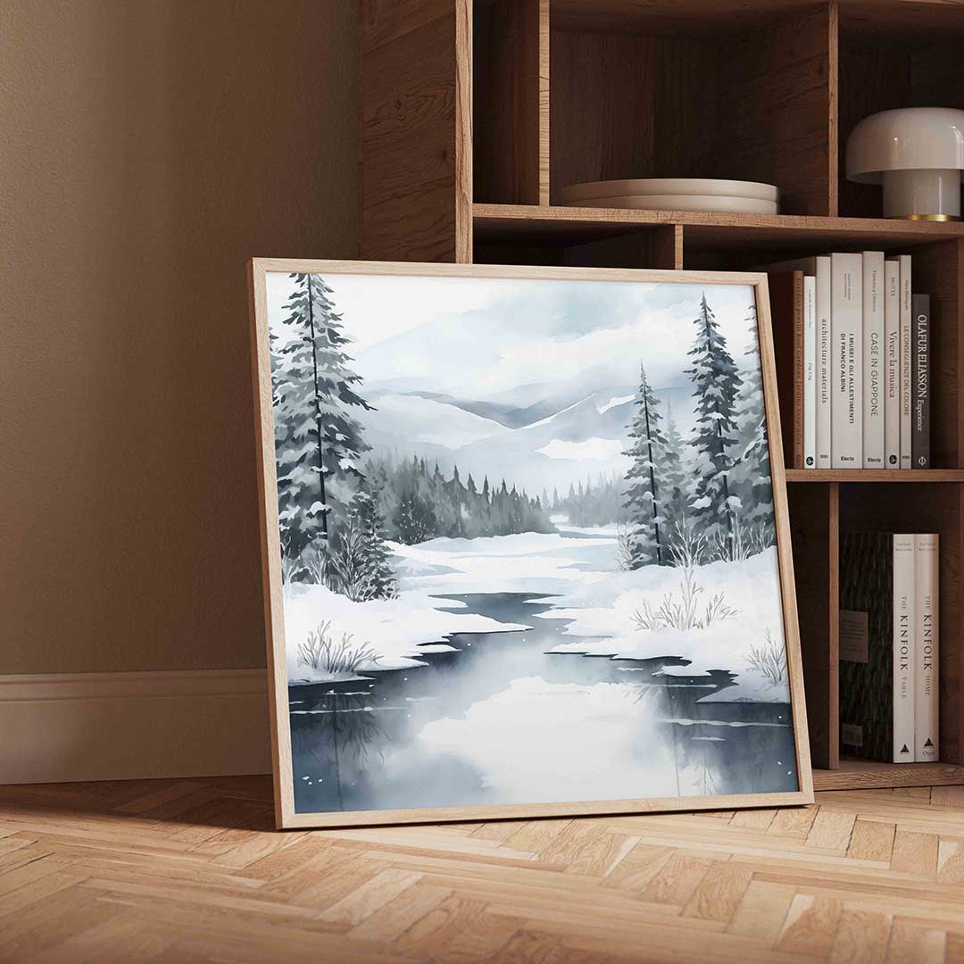 Winterlandschap met besneeuwde bomen Poster