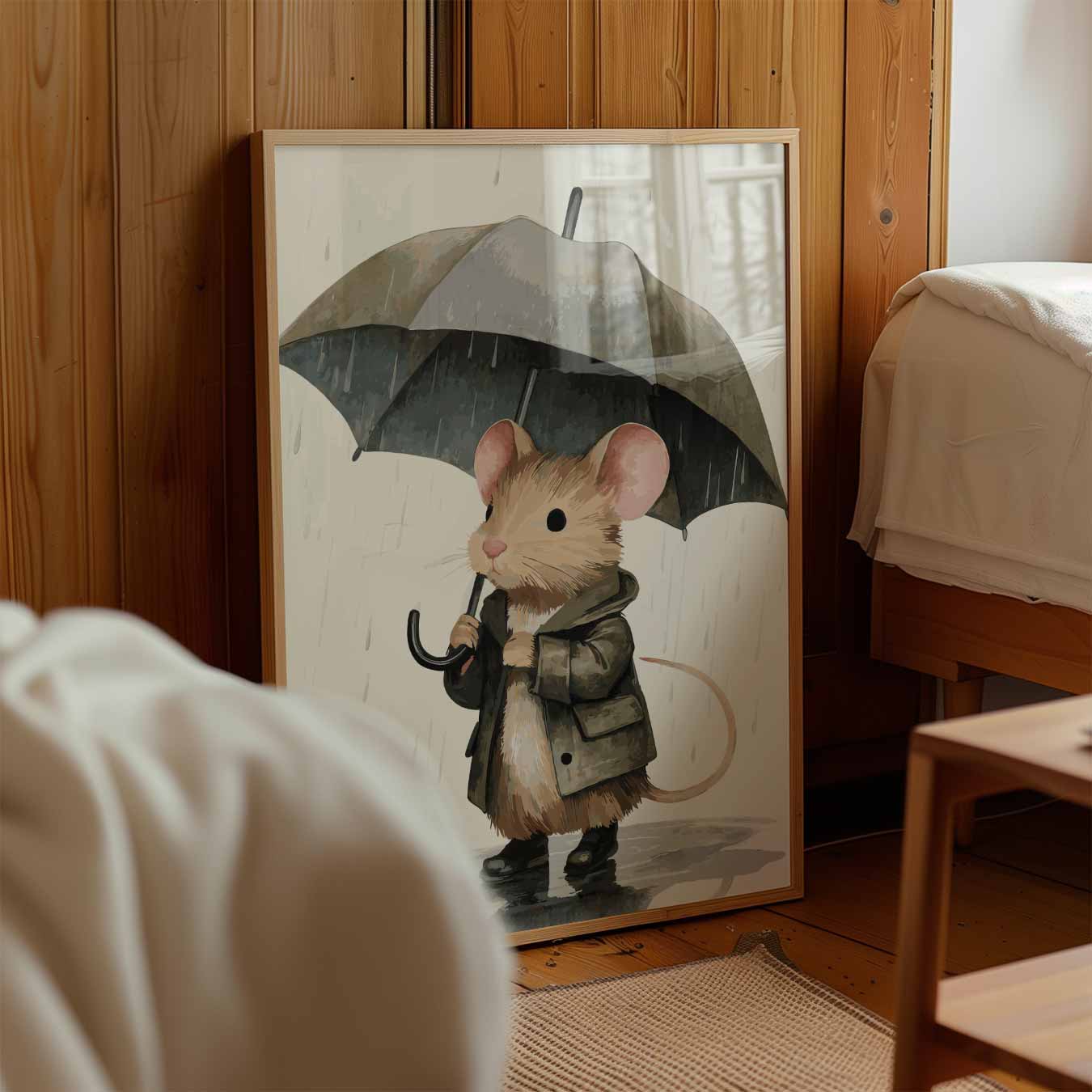 Schattige Muis in de Regen Poster-WallArtistic