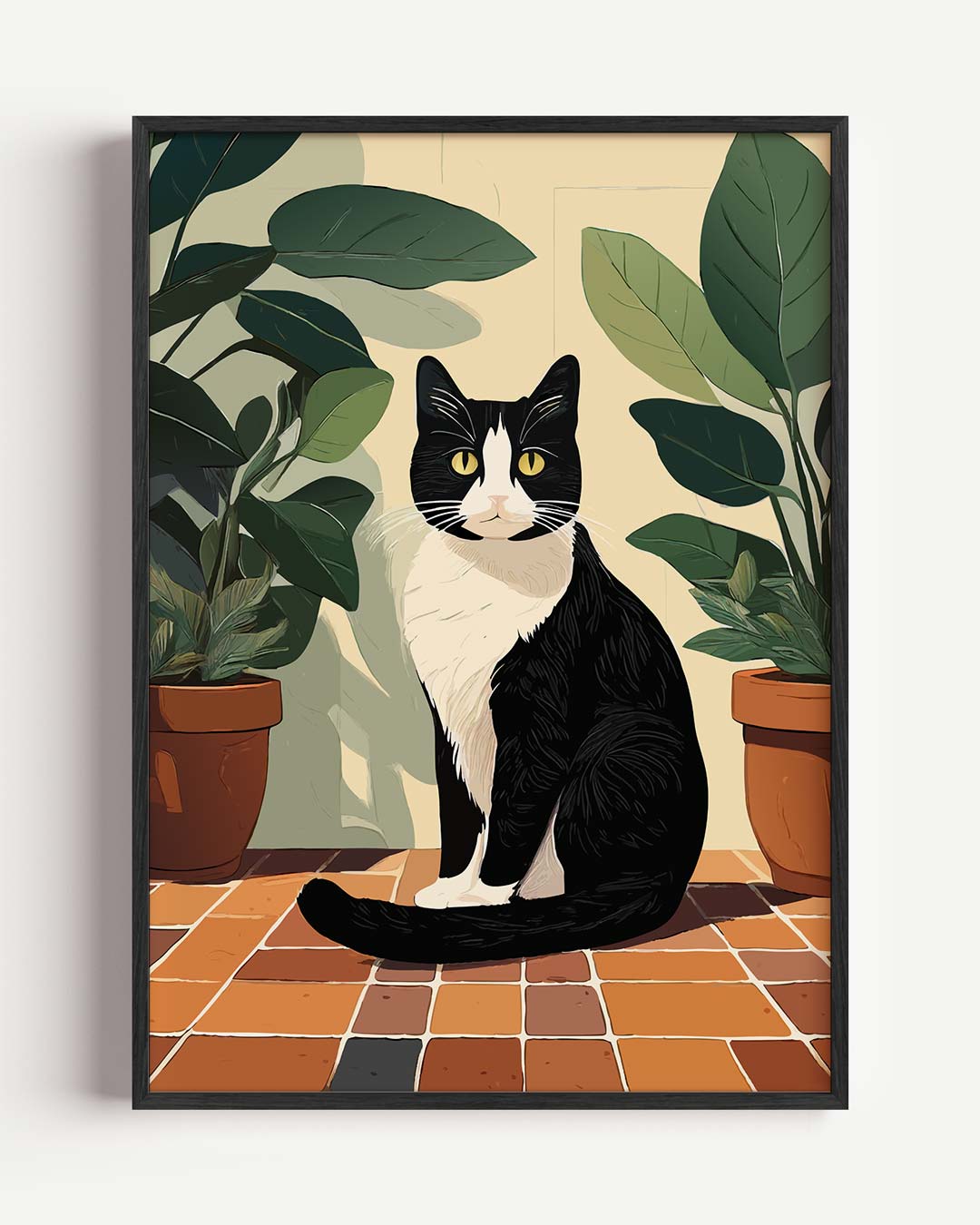 Stijlvolle Kat en Planten Poster-WallArtistic