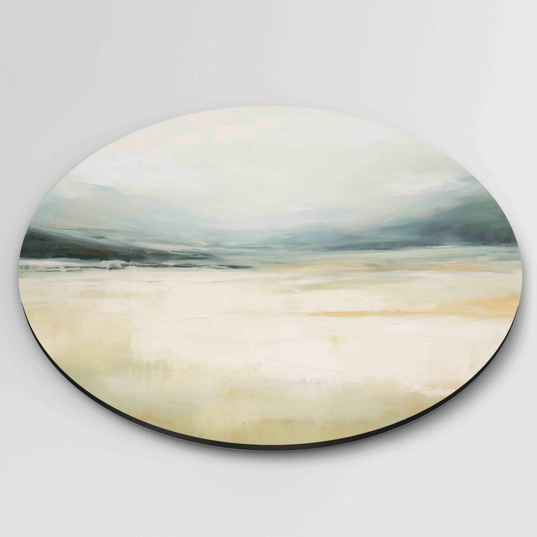 Landschap in beige en blauw Muurcirkel