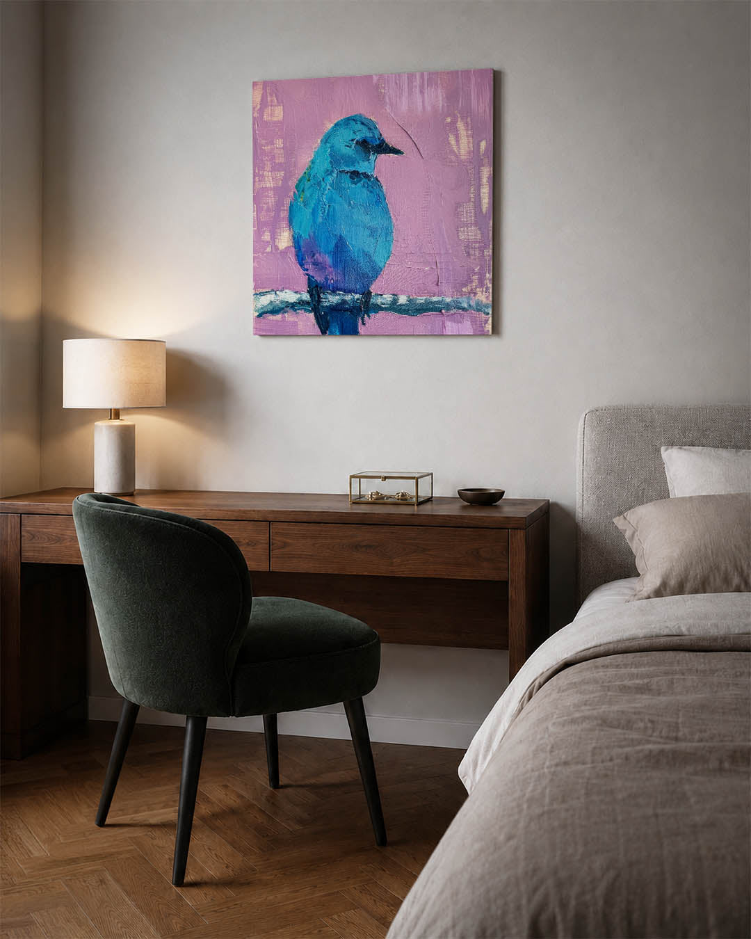 Vogelsilhouet op tak Kunstwerk