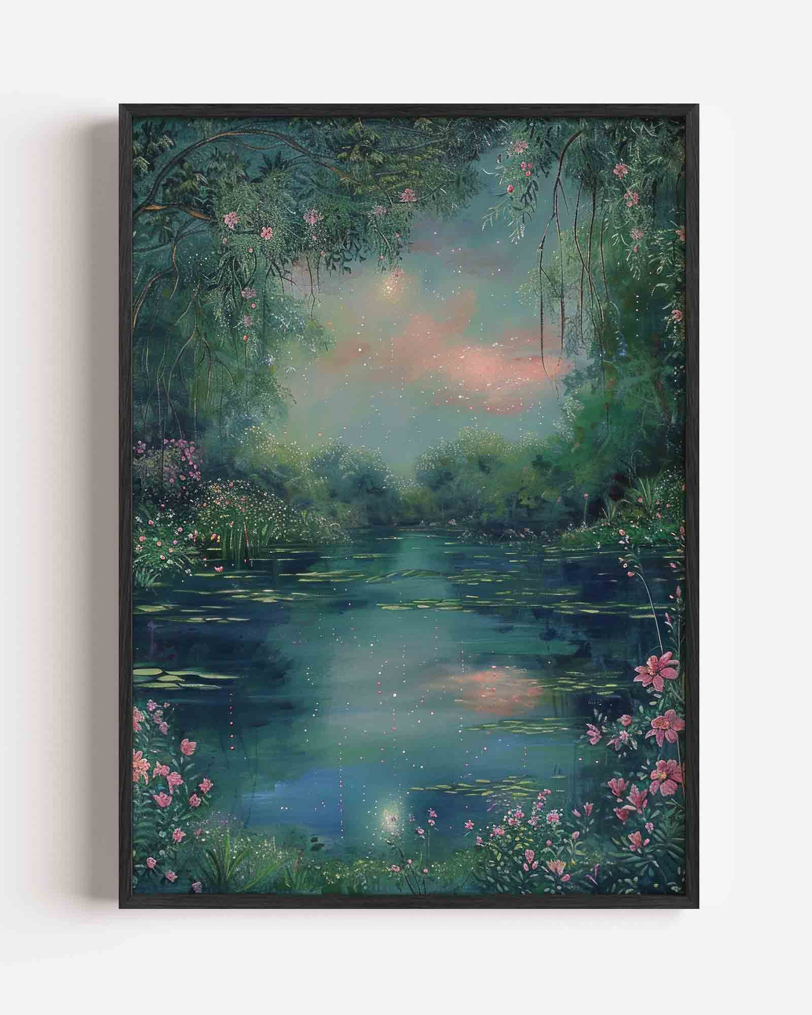 Sereen landschap met bloemen Poster
