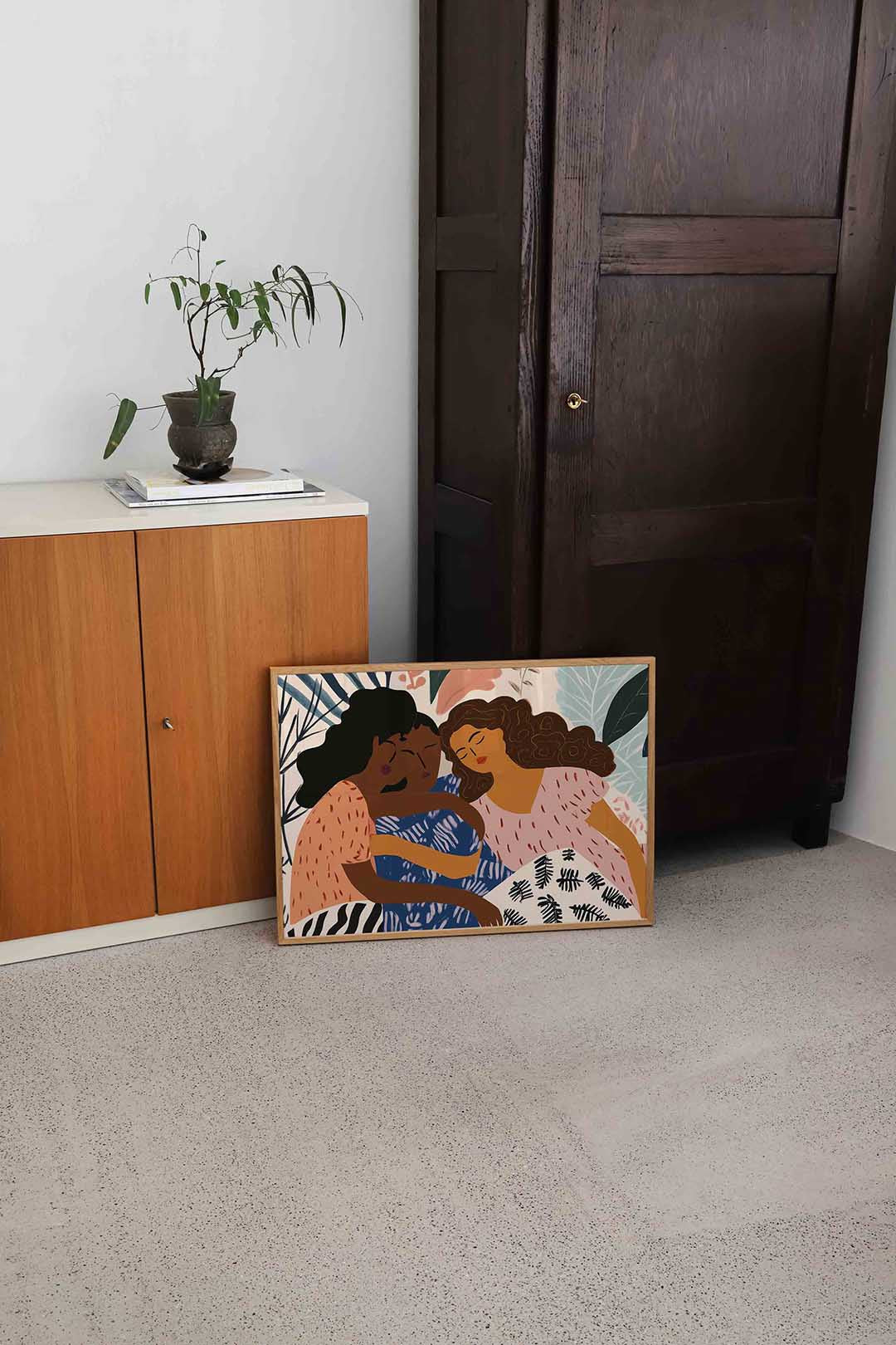 Drie vrouwen met bladeren Poster