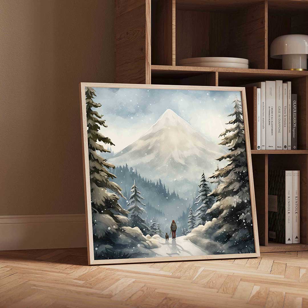 Winterlandschap met berg Poster