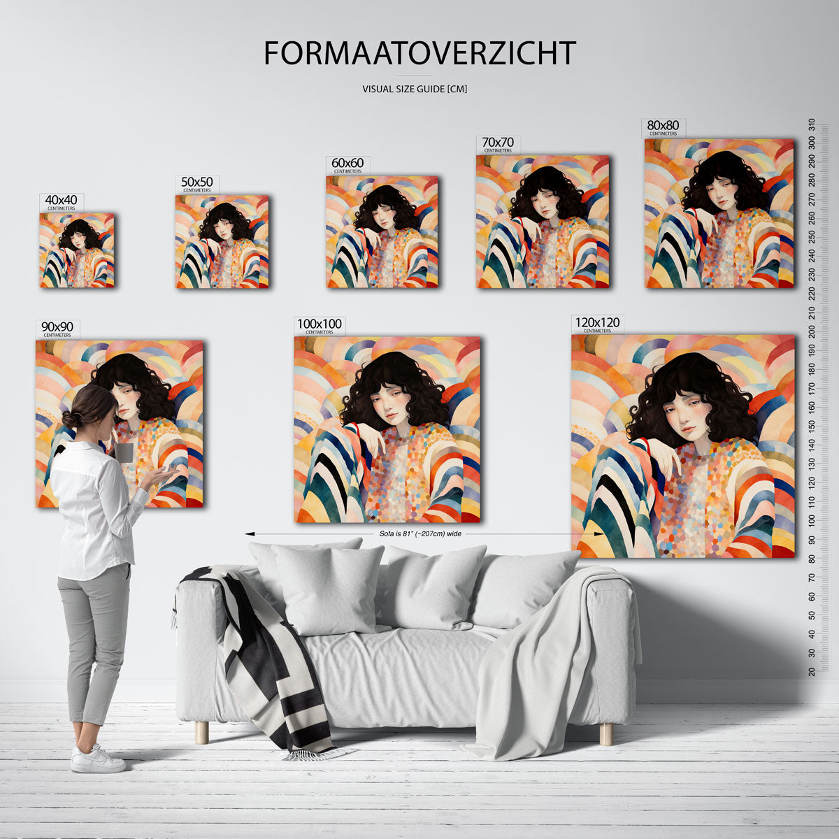 Vrouw met kleurrijke achtergrond Poster