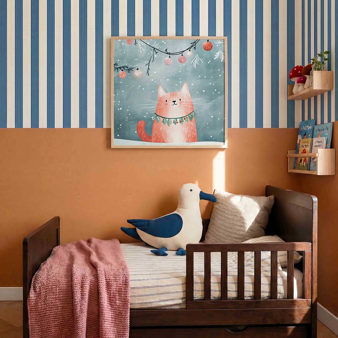 Kat met kerstversiering Poster