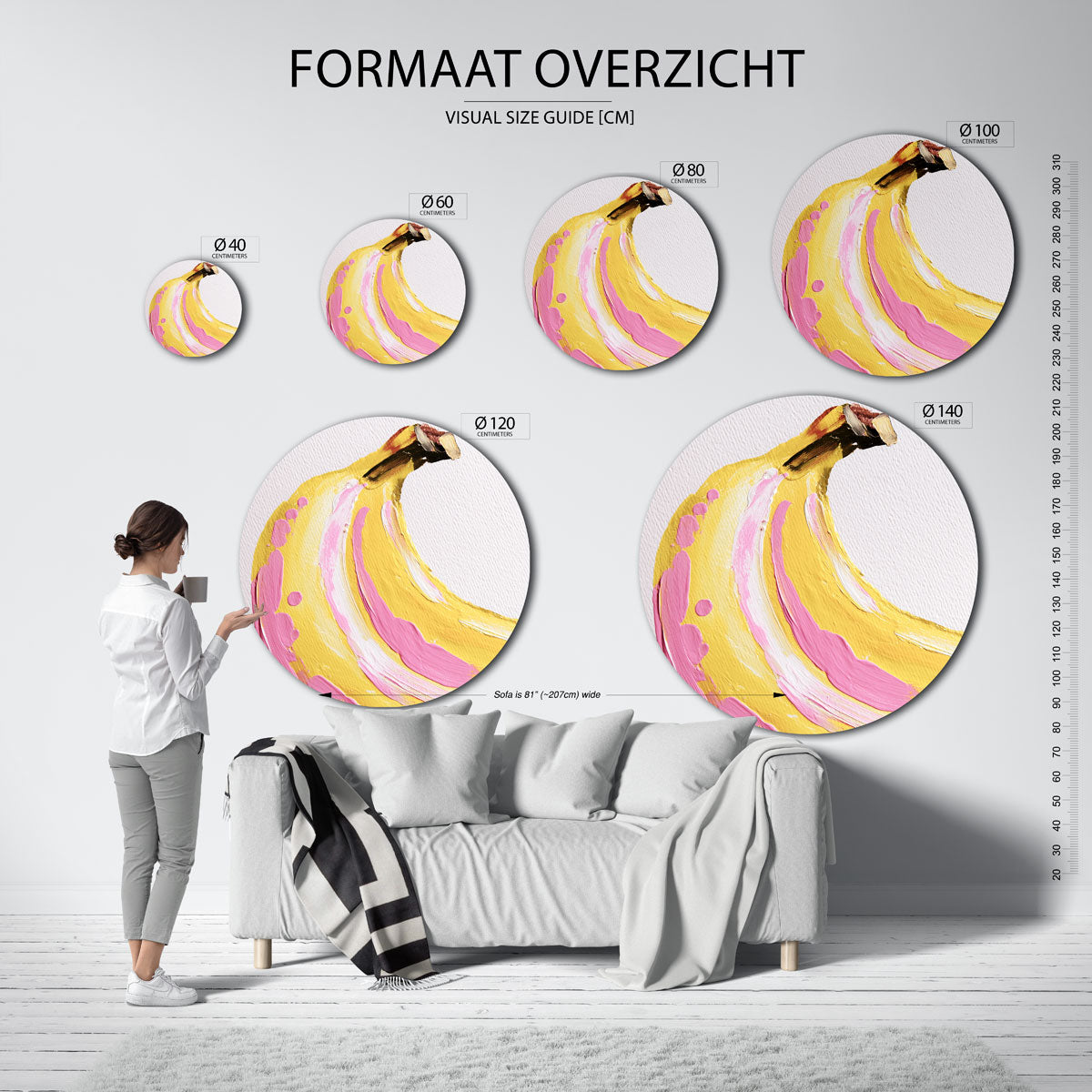Banaan met roze accenten Muurcirkel
