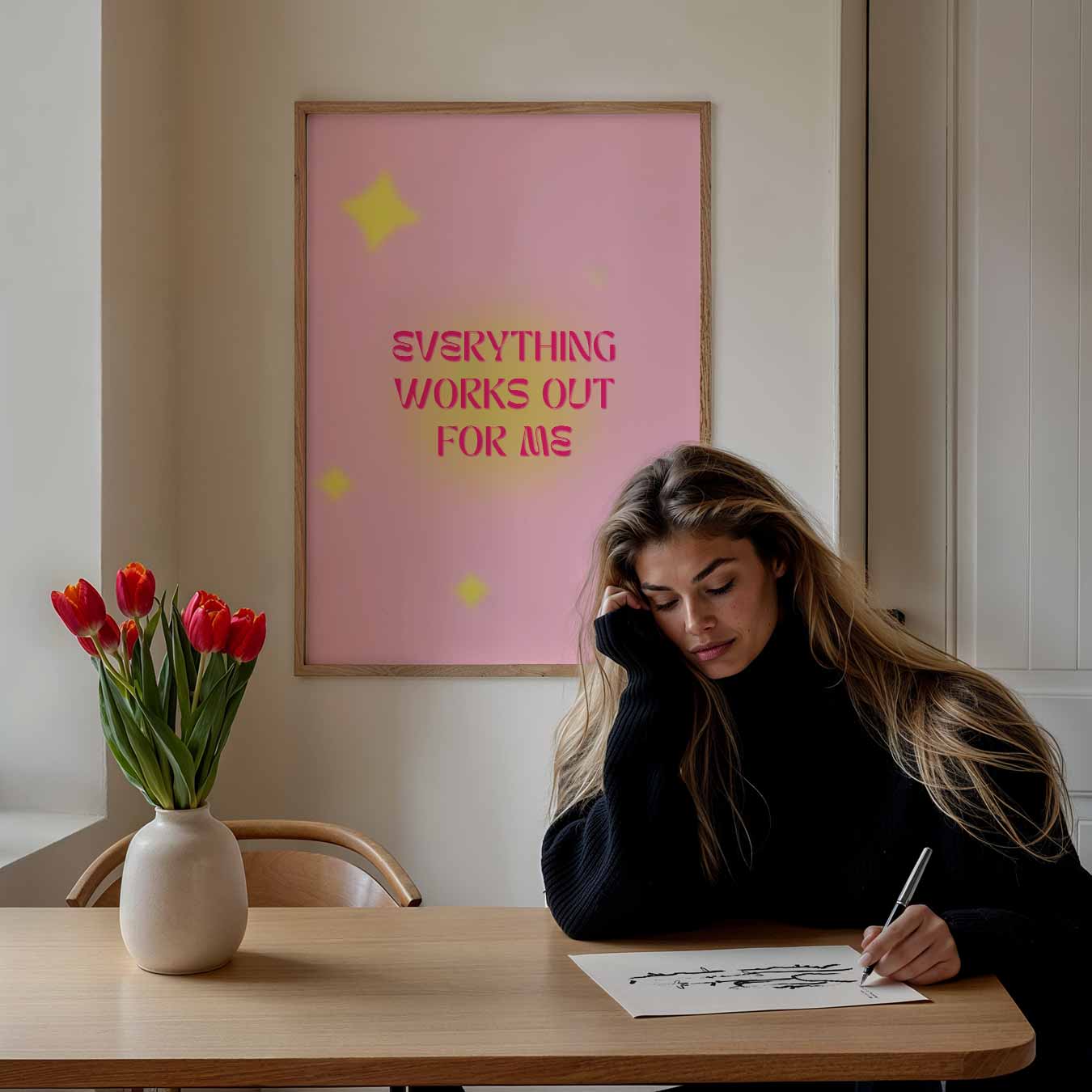 Inspirerende Roze Positiviteitsposter-WallArtistic