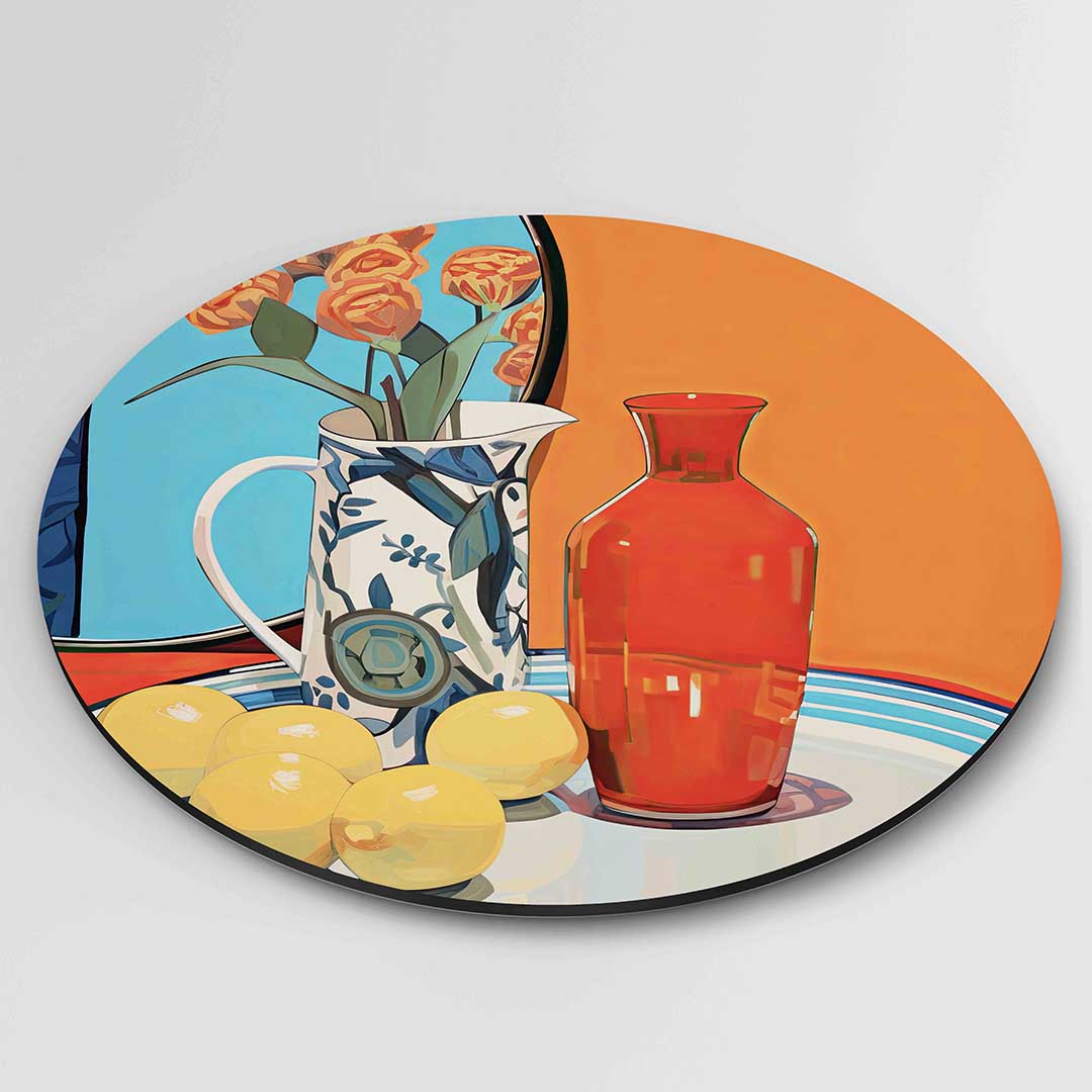 Stilleven met bloemen en fruit Muurcirkel